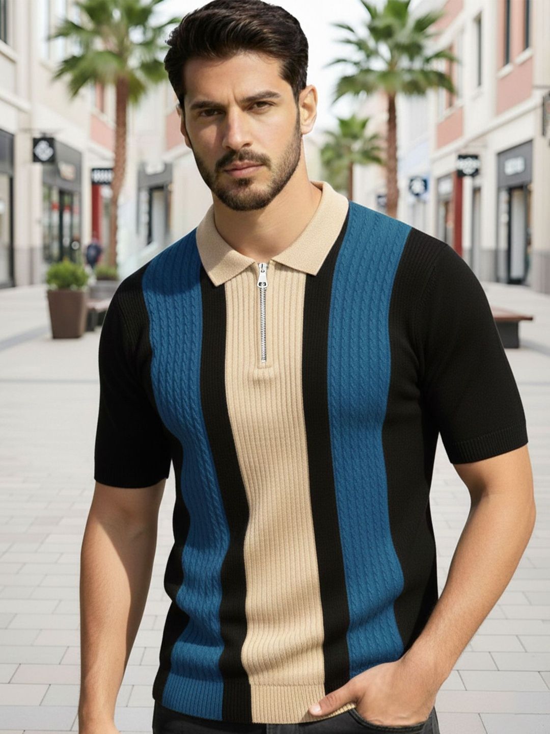 AUSK Men Colourblocked Polo Collar T-shirt
