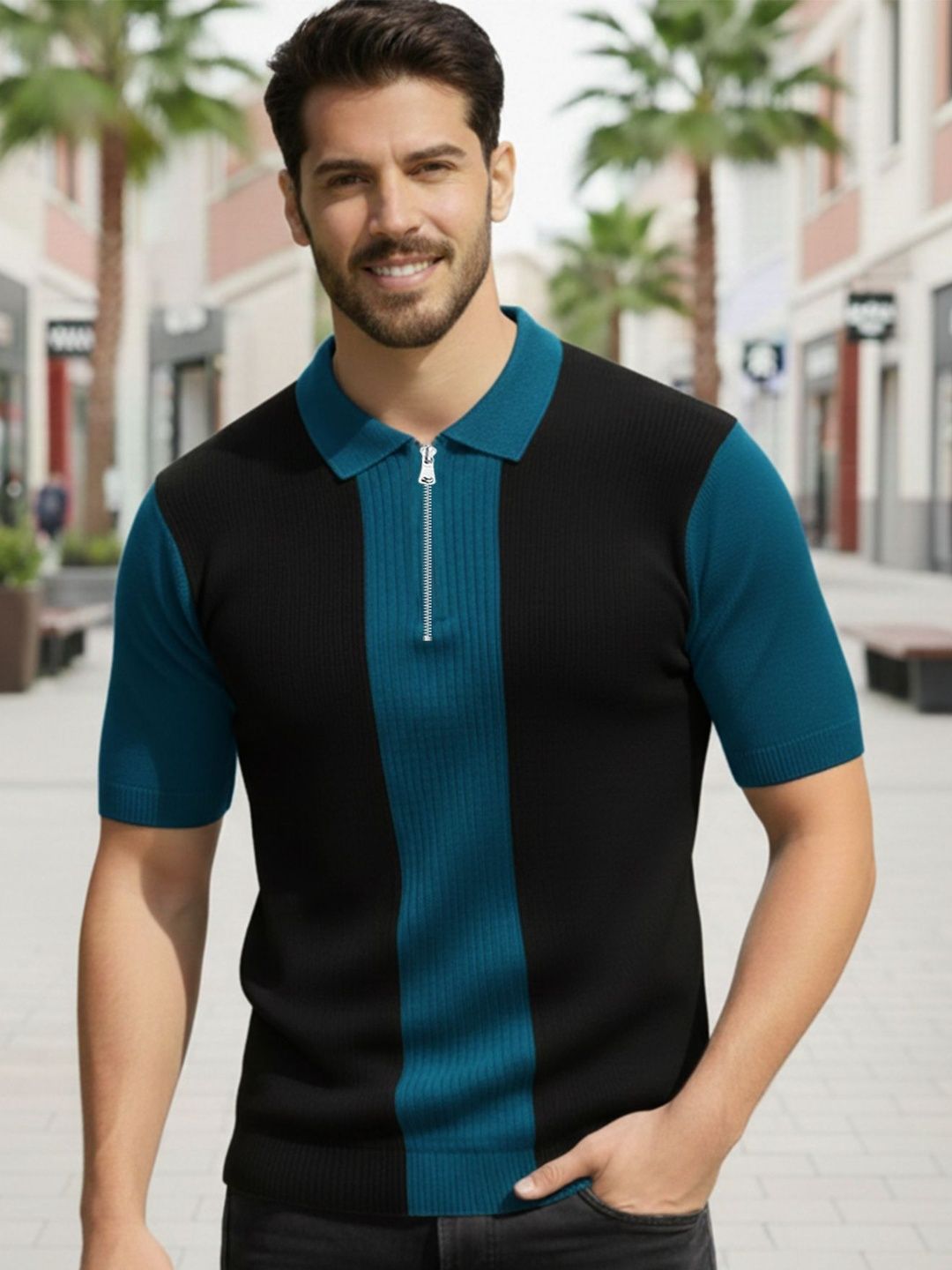 AUSK Men Colourblocked Polo Collar T-shirt