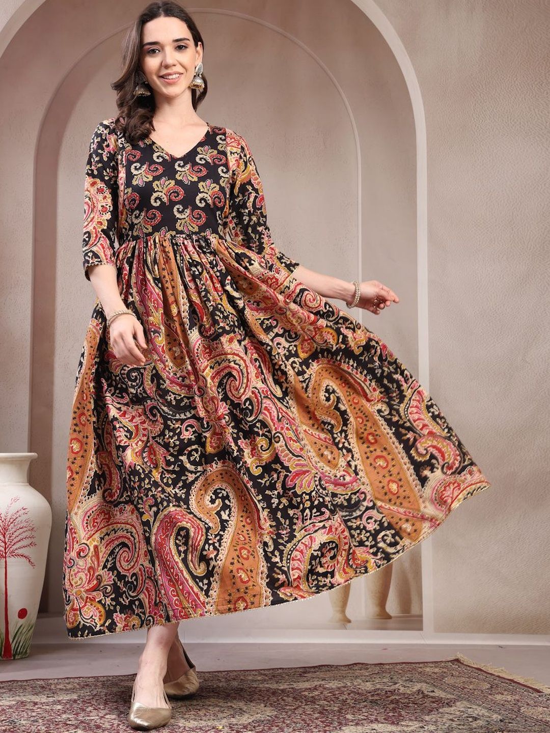 Pristyle Women Paisley Printed Thread Work Maternity Anarkali Kurta