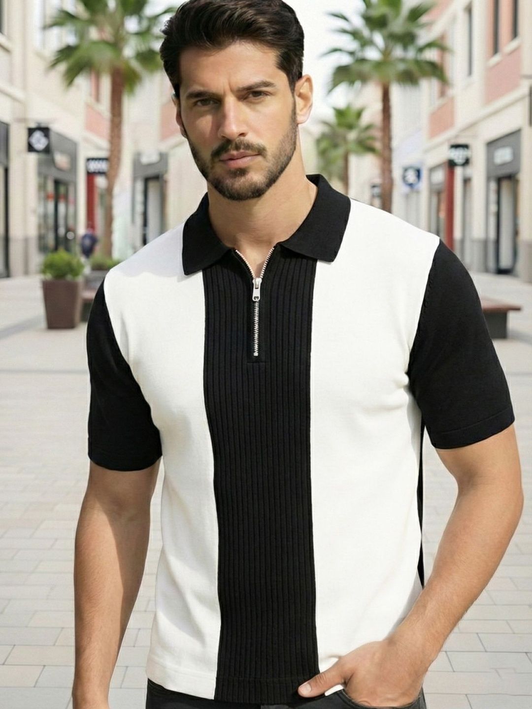 THE BEETEL HOUSE Men Colourblocked Polo Collar T-shirt