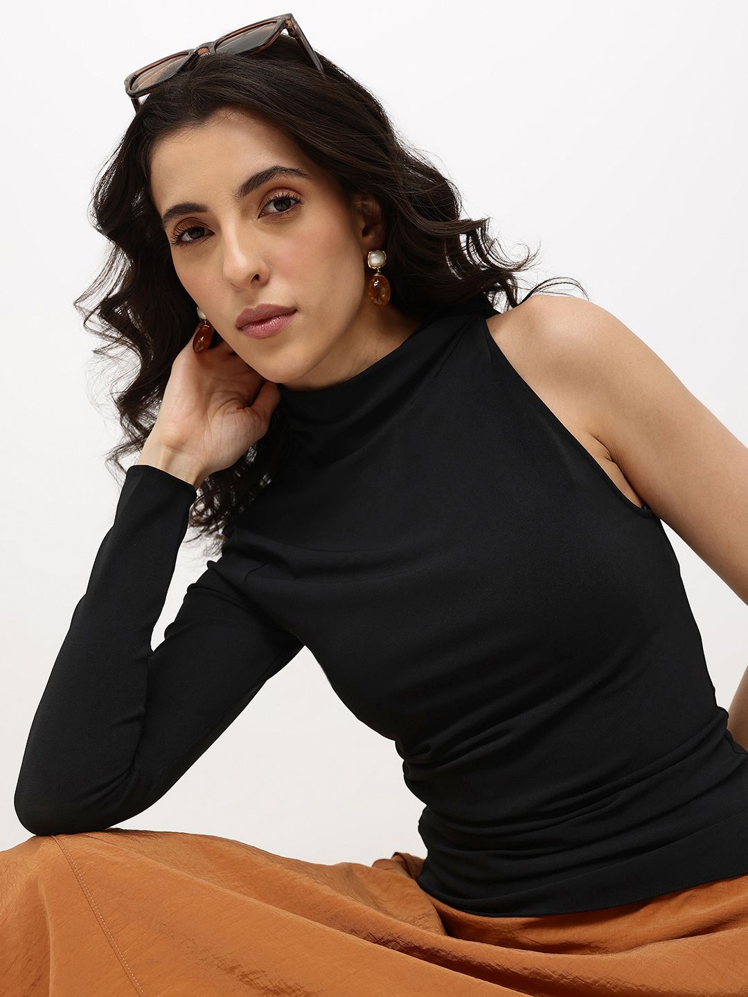 One Shoulder High Neck Top