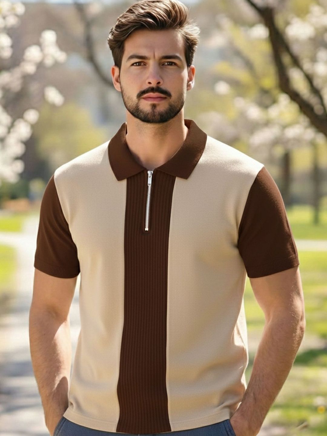 THE BEETEL HOUSE Men Colourblocked Polo Collar T-shirt