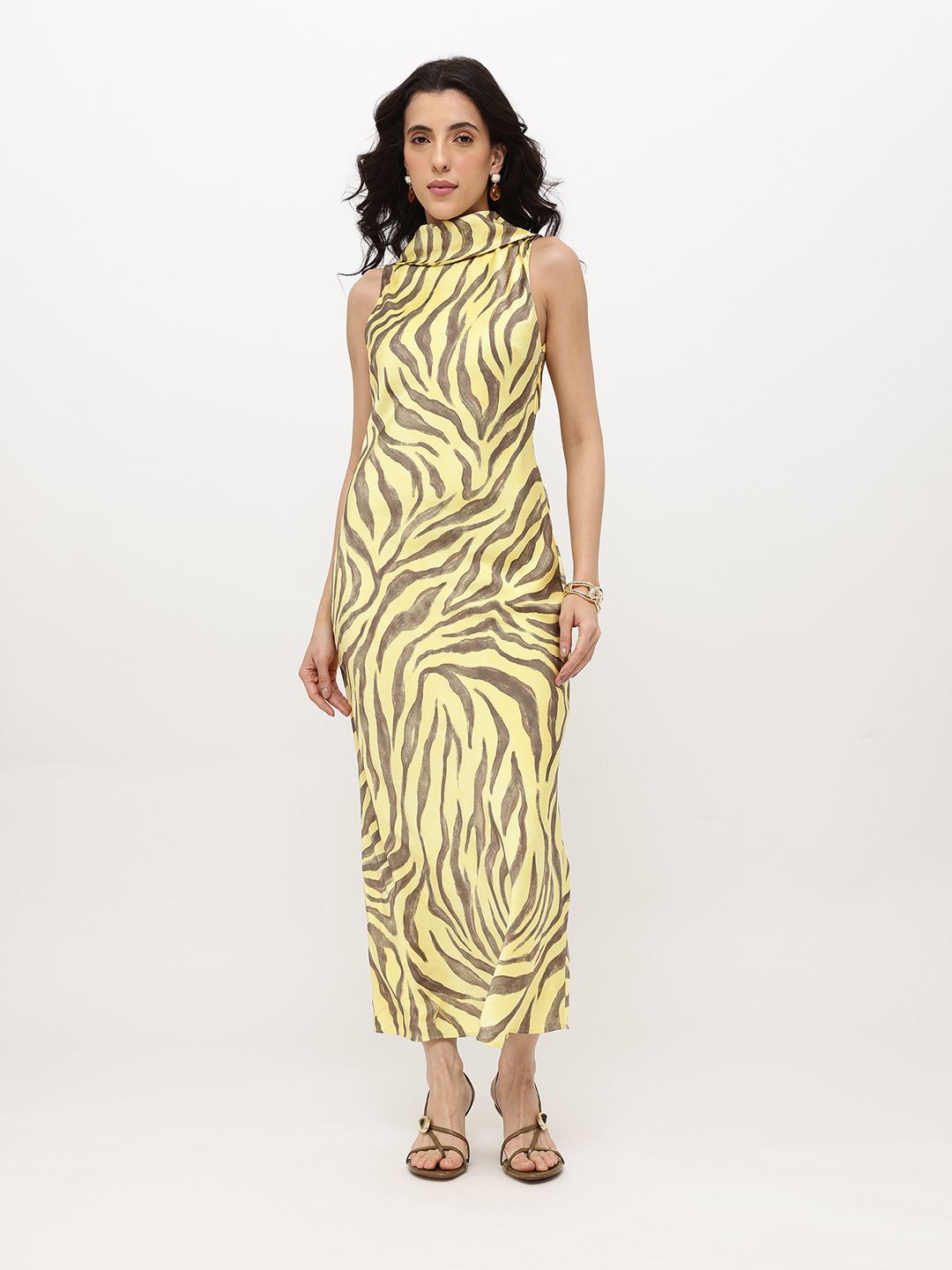Animal Print Satin Finish Sheath Midi Dress