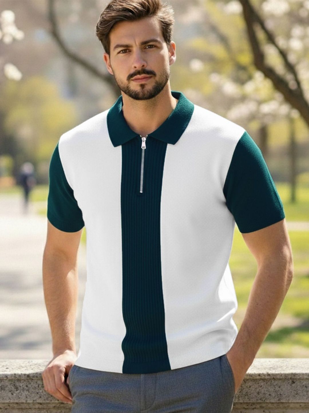 AUSK Men Colourblocked Polo Collar T-shirt
