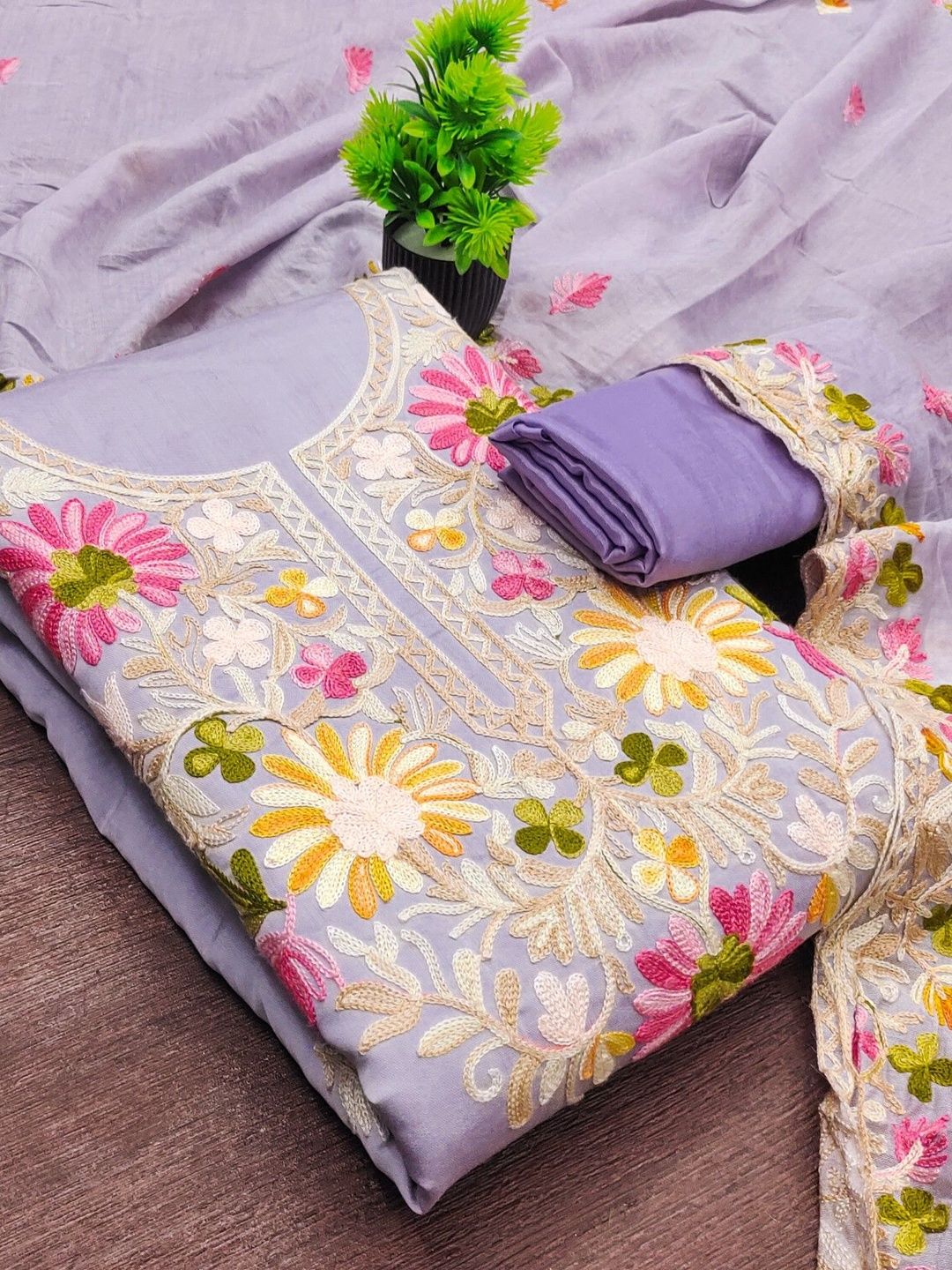 KALINI Embroidered Pure Cotton Unstitched Dress Material
