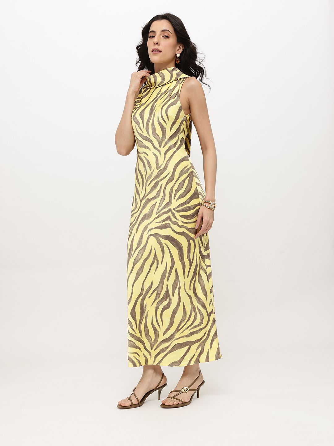 Animal Print Satin Finish Sheath Midi Dress