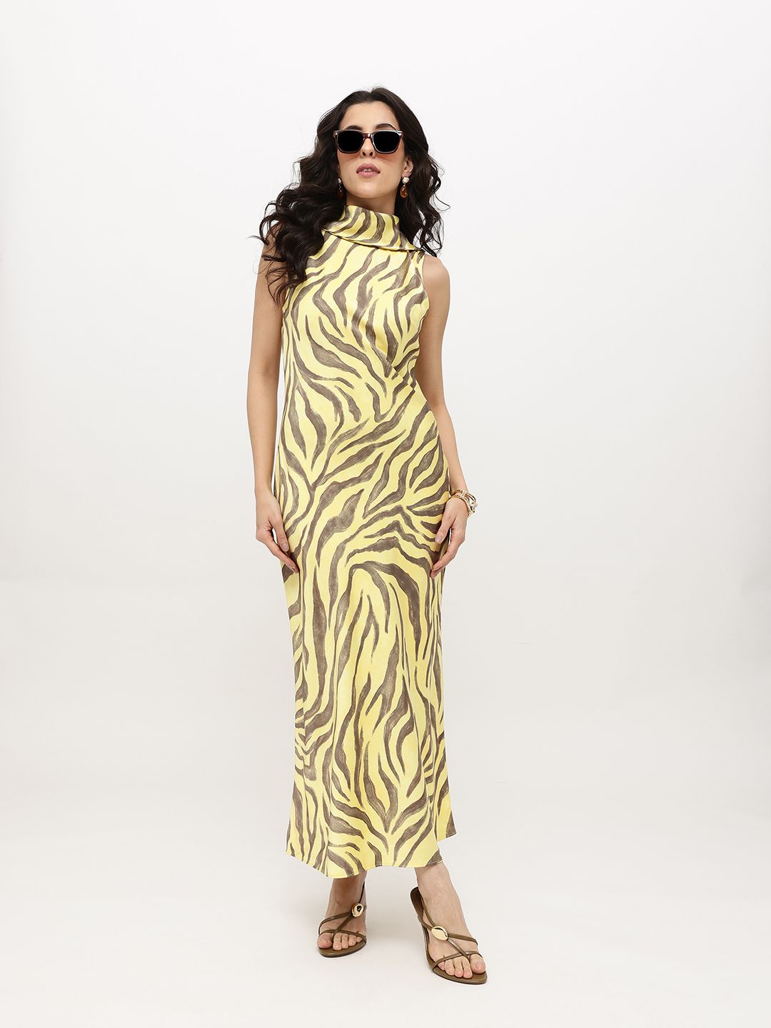 Animal Print Satin Finish Sheath Midi Dress