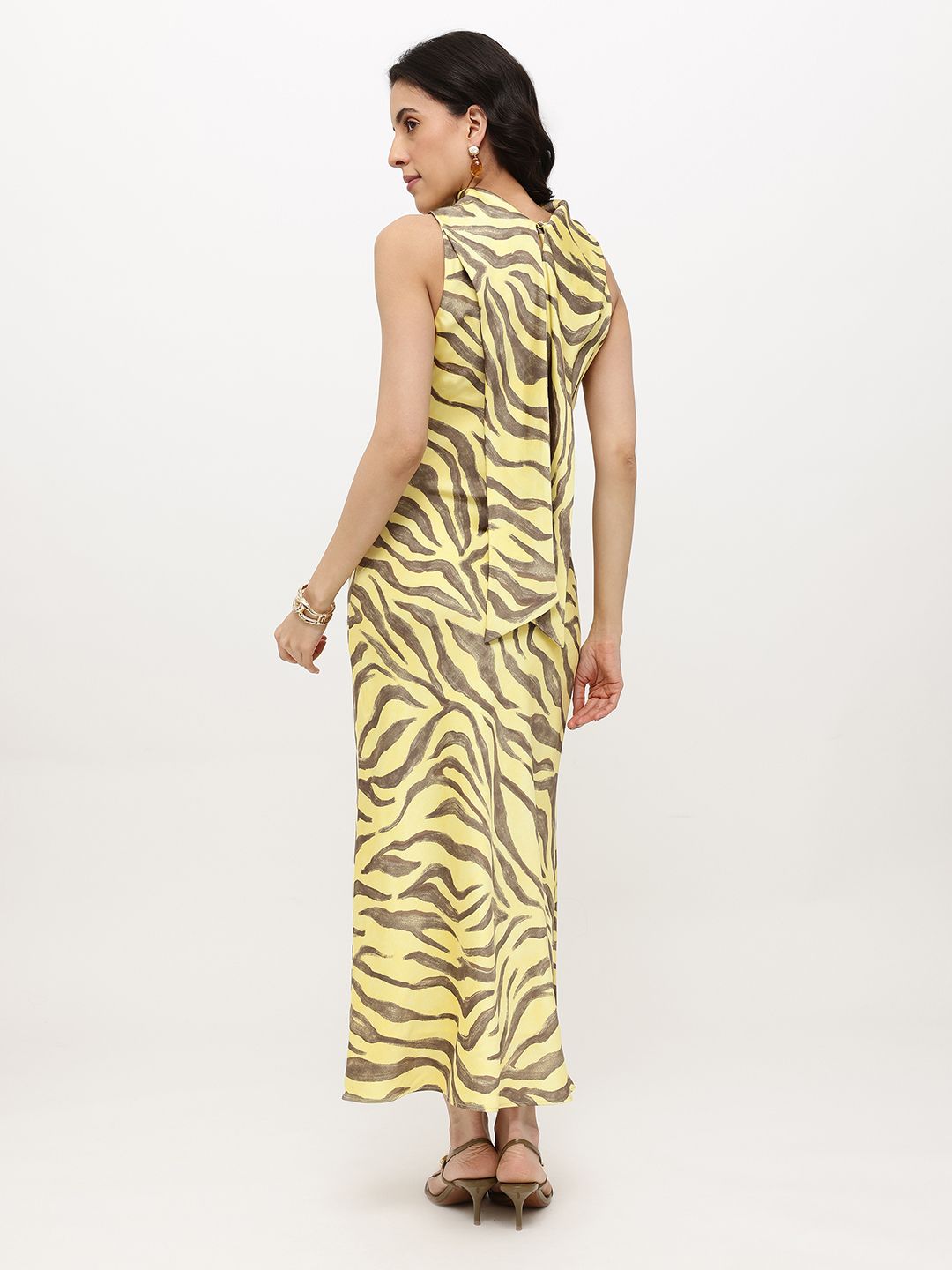 Animal Print Satin Finish Sheath Midi Dress