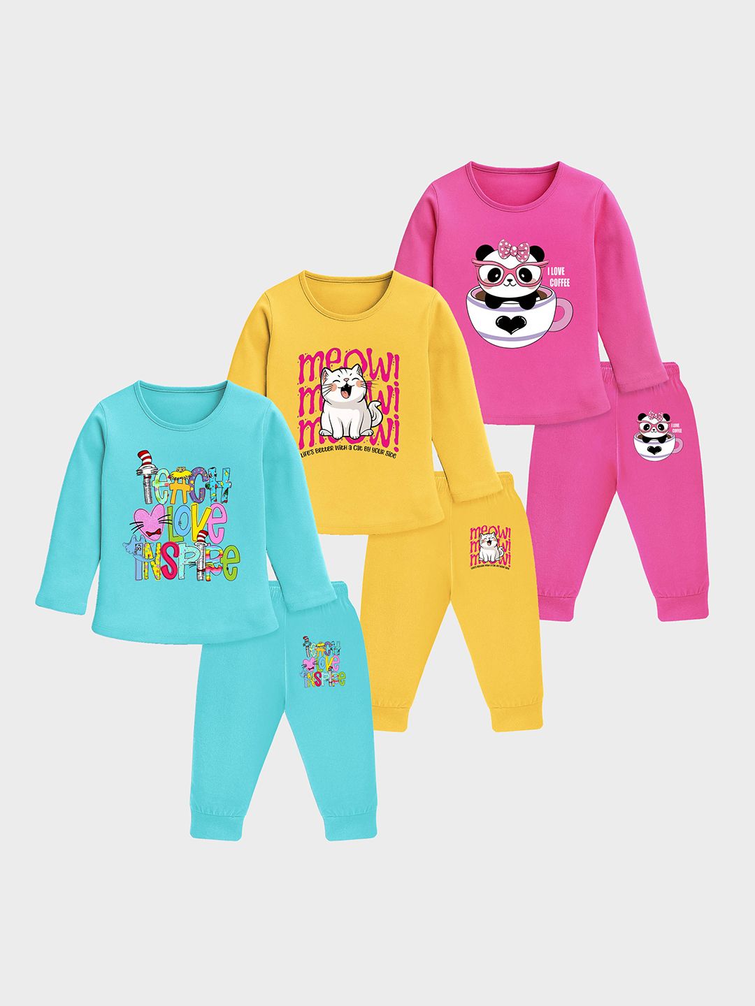 YK Girls Printed T-shirt with Pyjamas