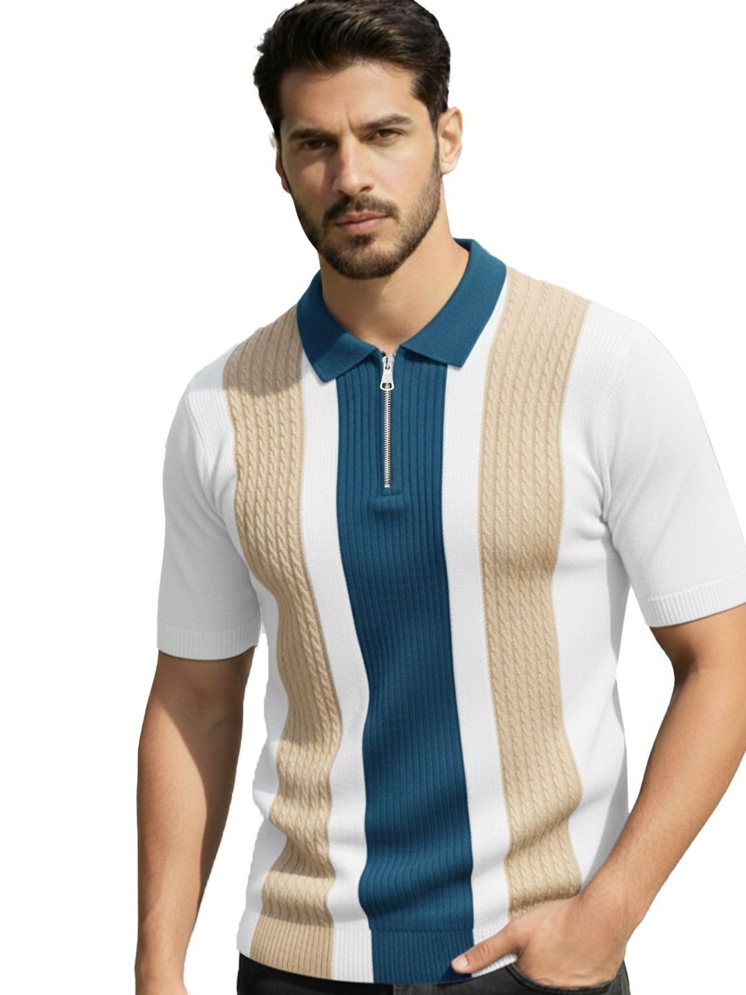 AUSK Men Colourblocked Polo Collar T-shirt