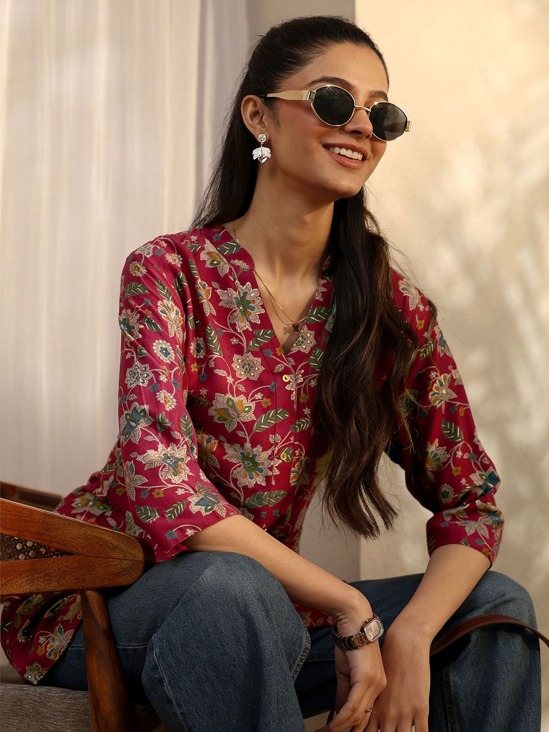 Extra Love By Libas Plus Size Floral Printed Kurti
