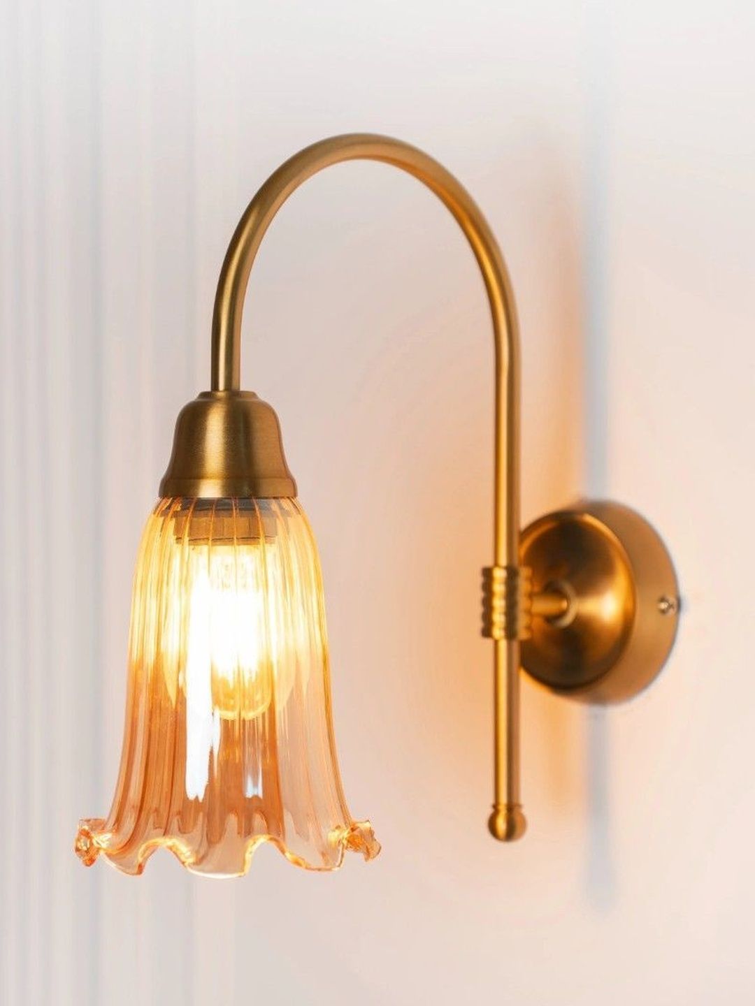 Divine Trends Hockey Brass Antique Finish Wall Lamp with Golden Glass