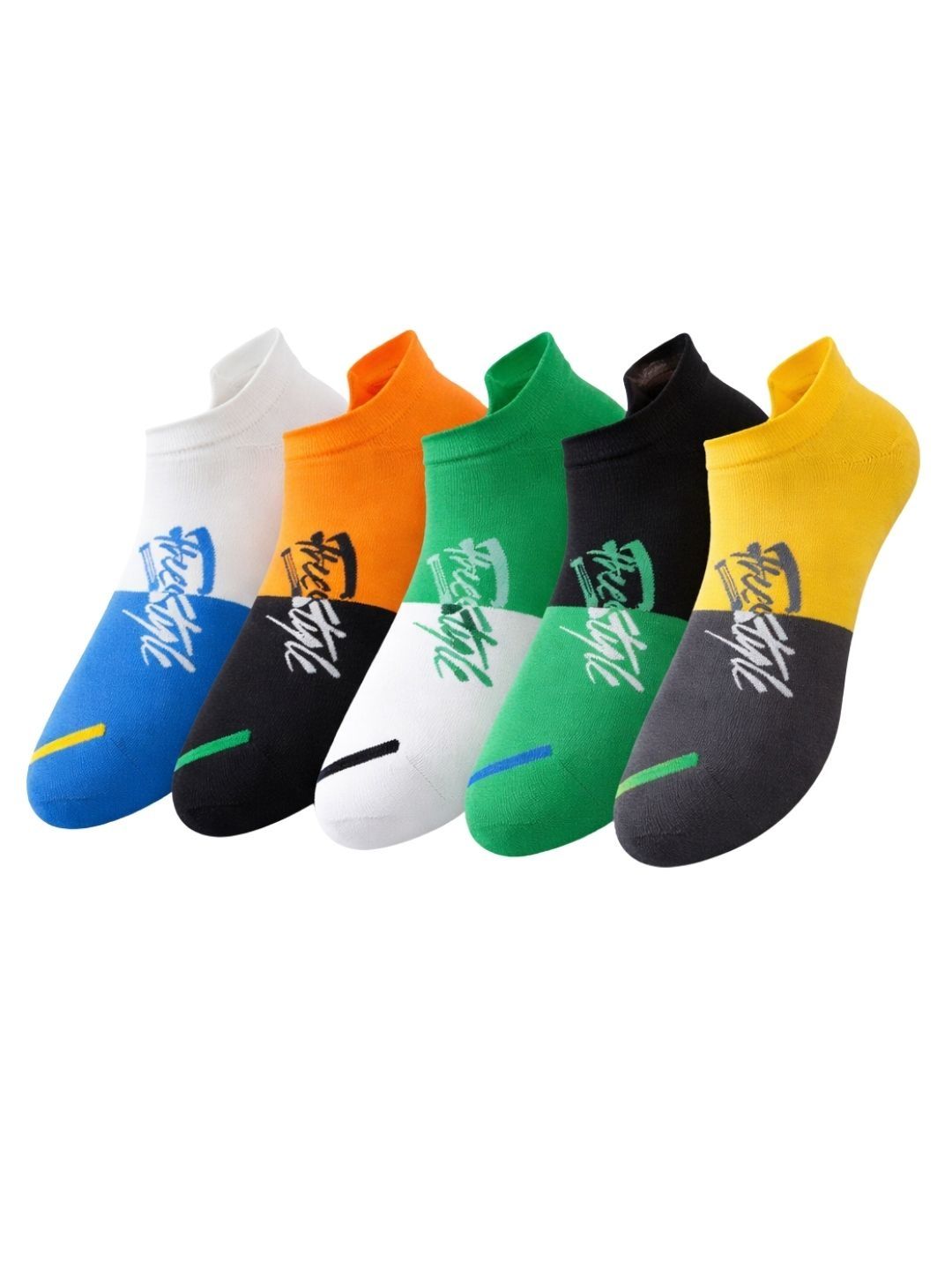 iSWEVEN Unisex Pack of 5 Cotton Blend Colourblocked Ankle Length Socks