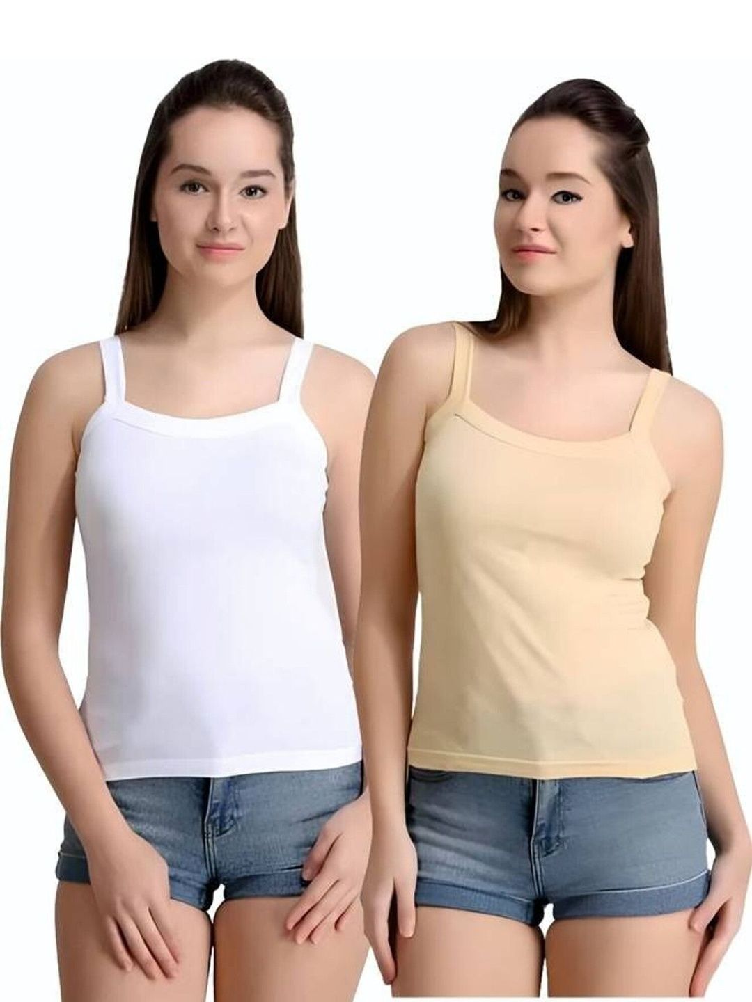 DESNUDA Pack Of 2 Pure Cotton Shoulder Straps Sleeveless Camisoles