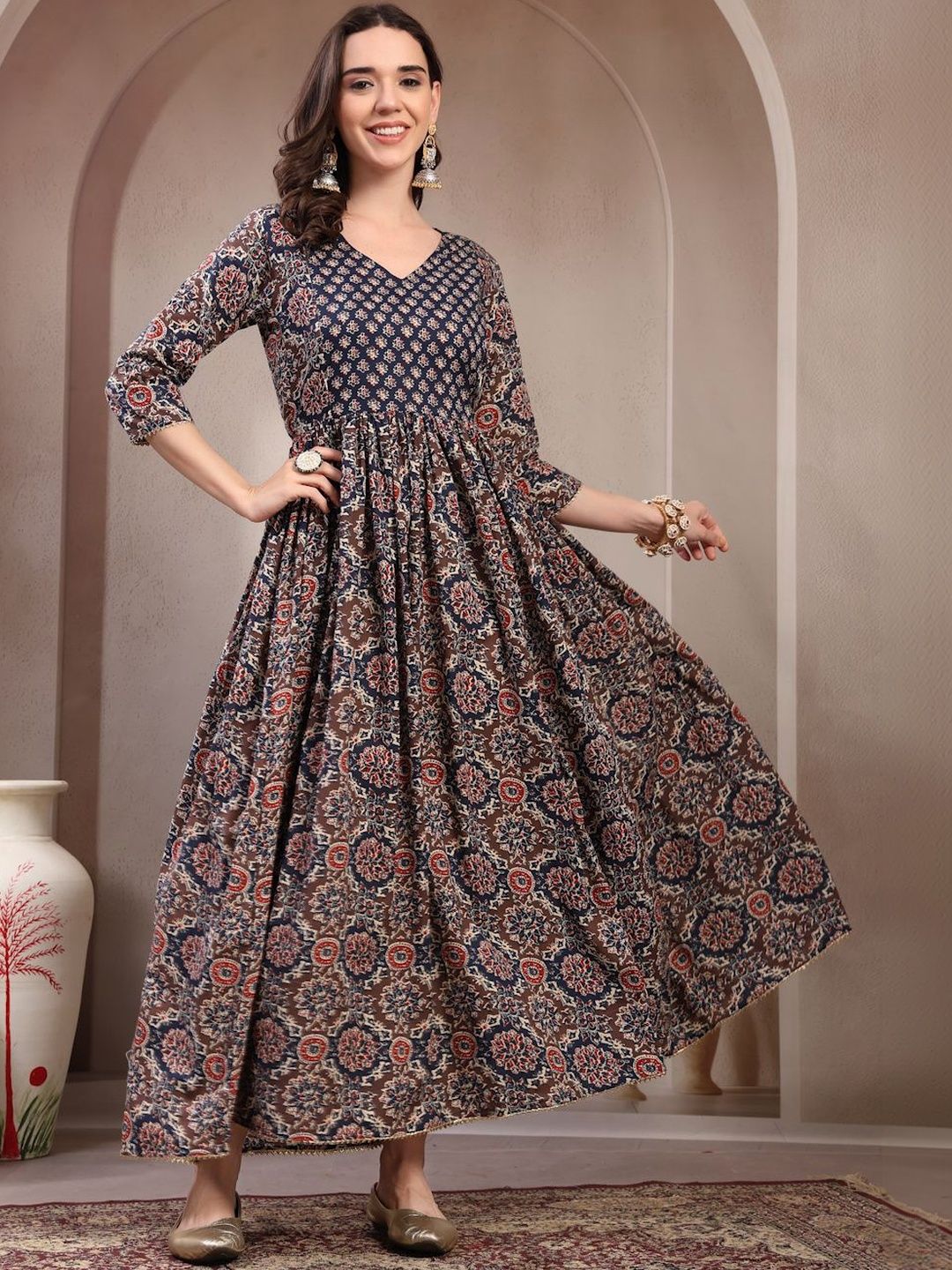 Pristyle Women Ethnic Motifs Printed Thread Work Maternity Anarkali Kurta