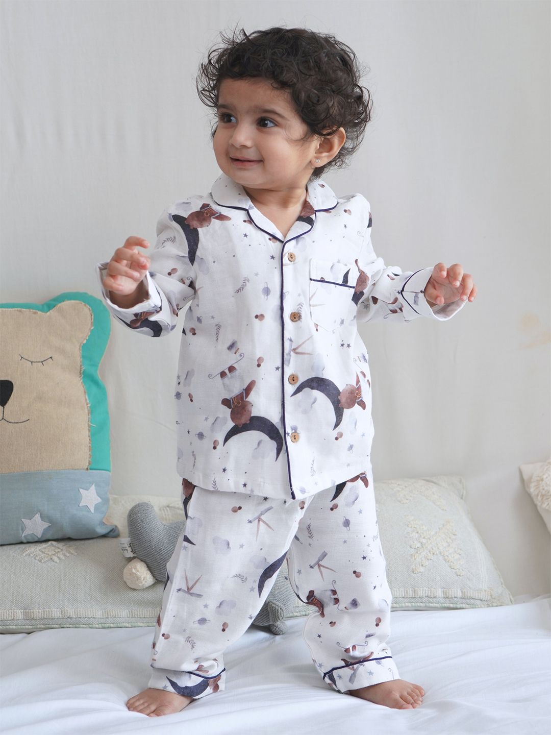 cocoon care Unisex Kids The Boo Boo Club Muslin Graphic Printed Night suit