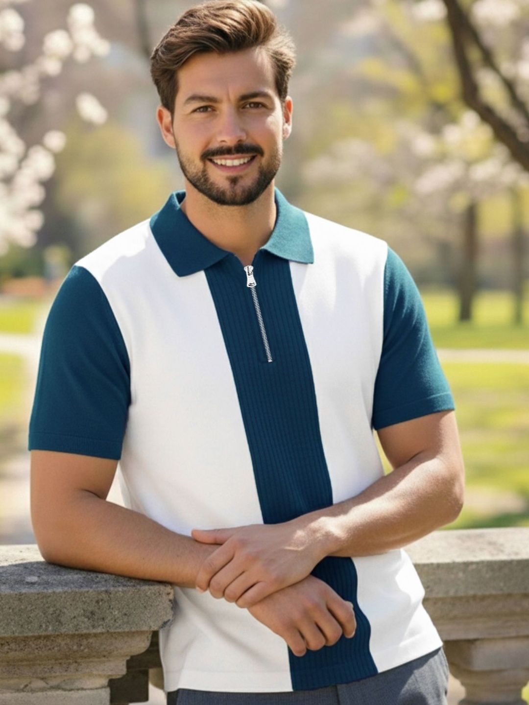 THE BEETEL HOUSE Men Colourblocked Polo Collar T-shirt