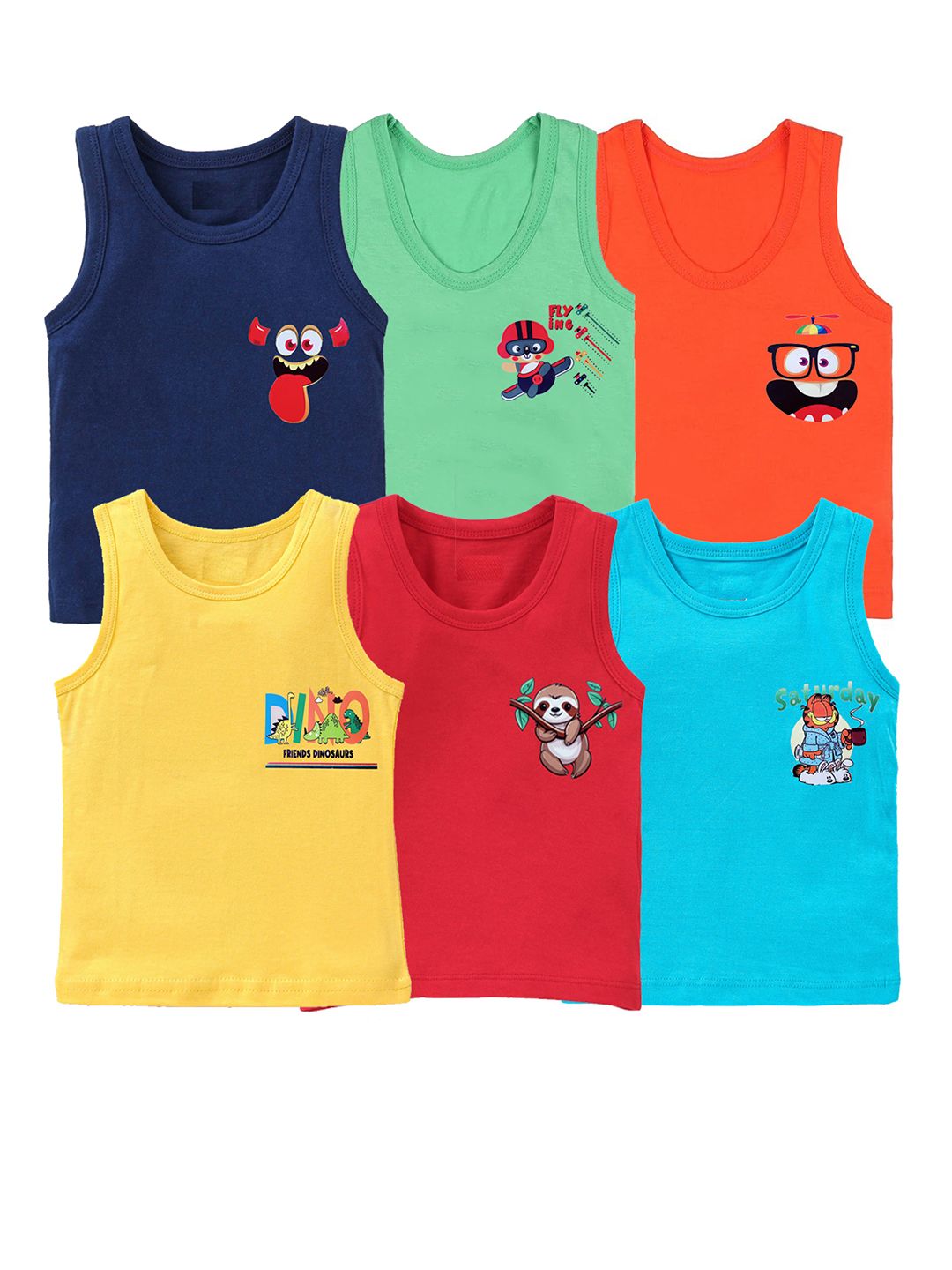 BAESD Boys Printed Assorted Pure Cotton Basic Vests