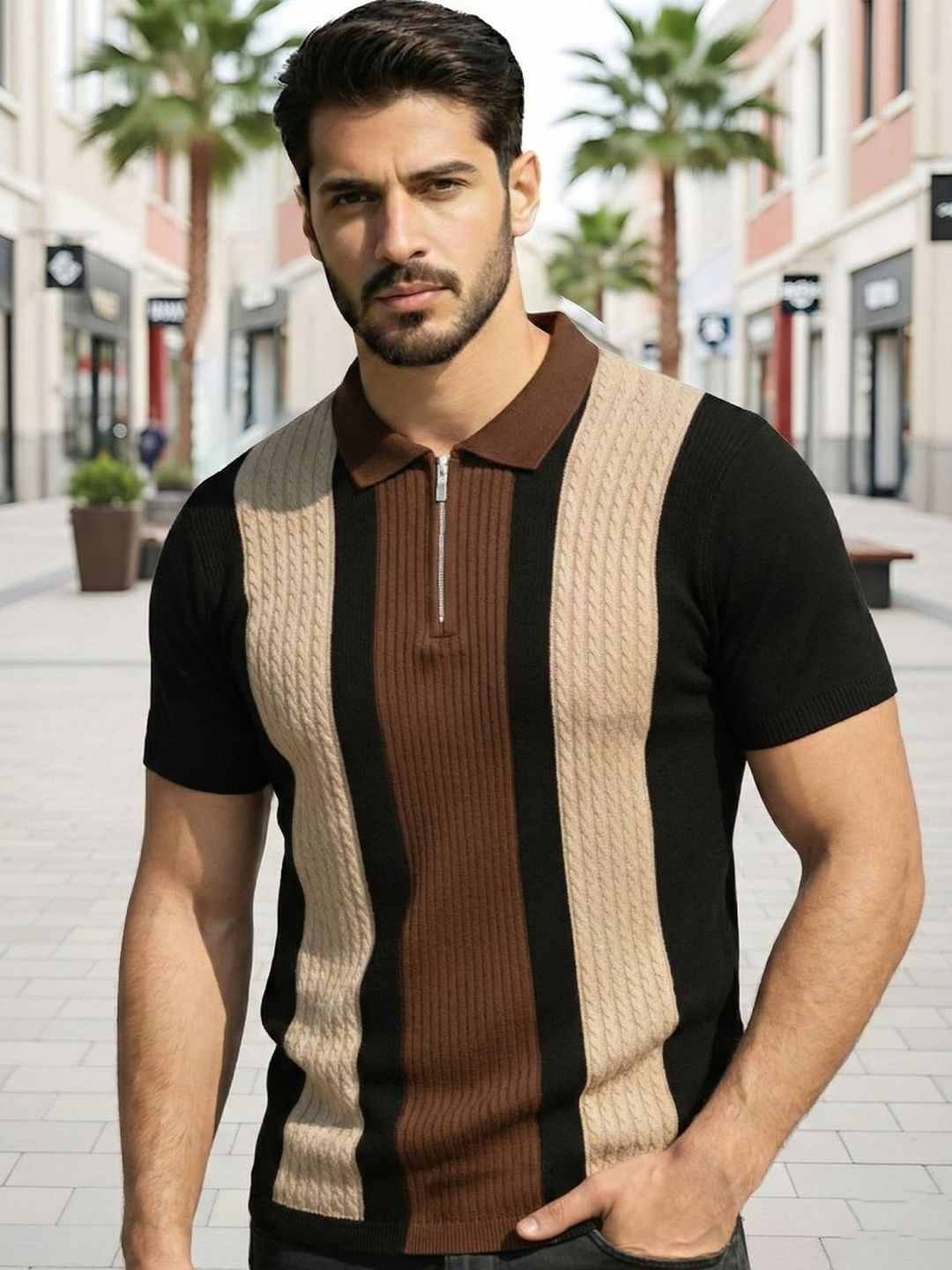 THE BEETEL HOUSE Men Colourblocked Polo Collar T-shirt