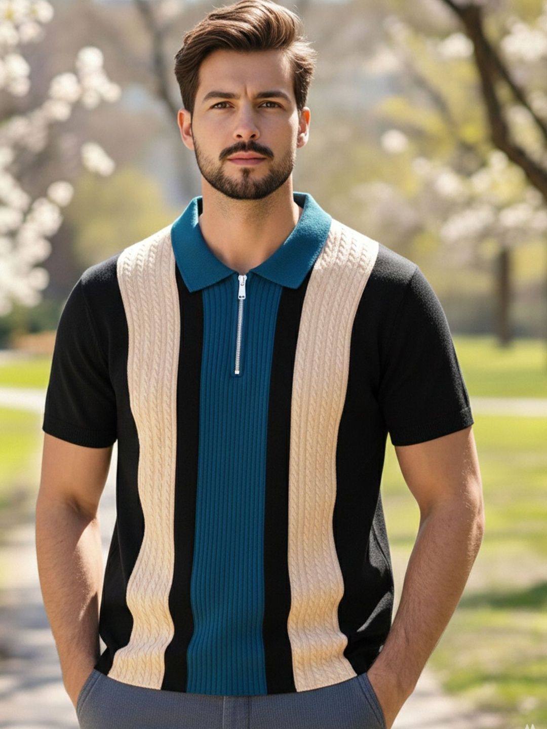 AUSK Men Colourblocked Polo Collar T-shirt