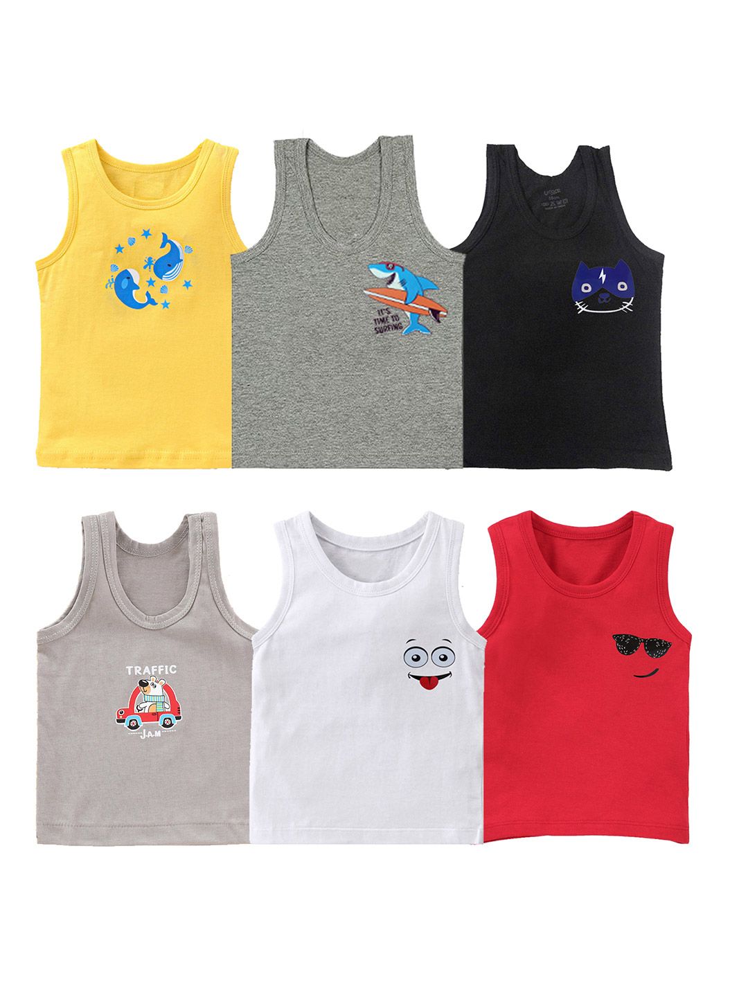 BAESD Boys Printed Assorted Pure Cotton Basic Vests