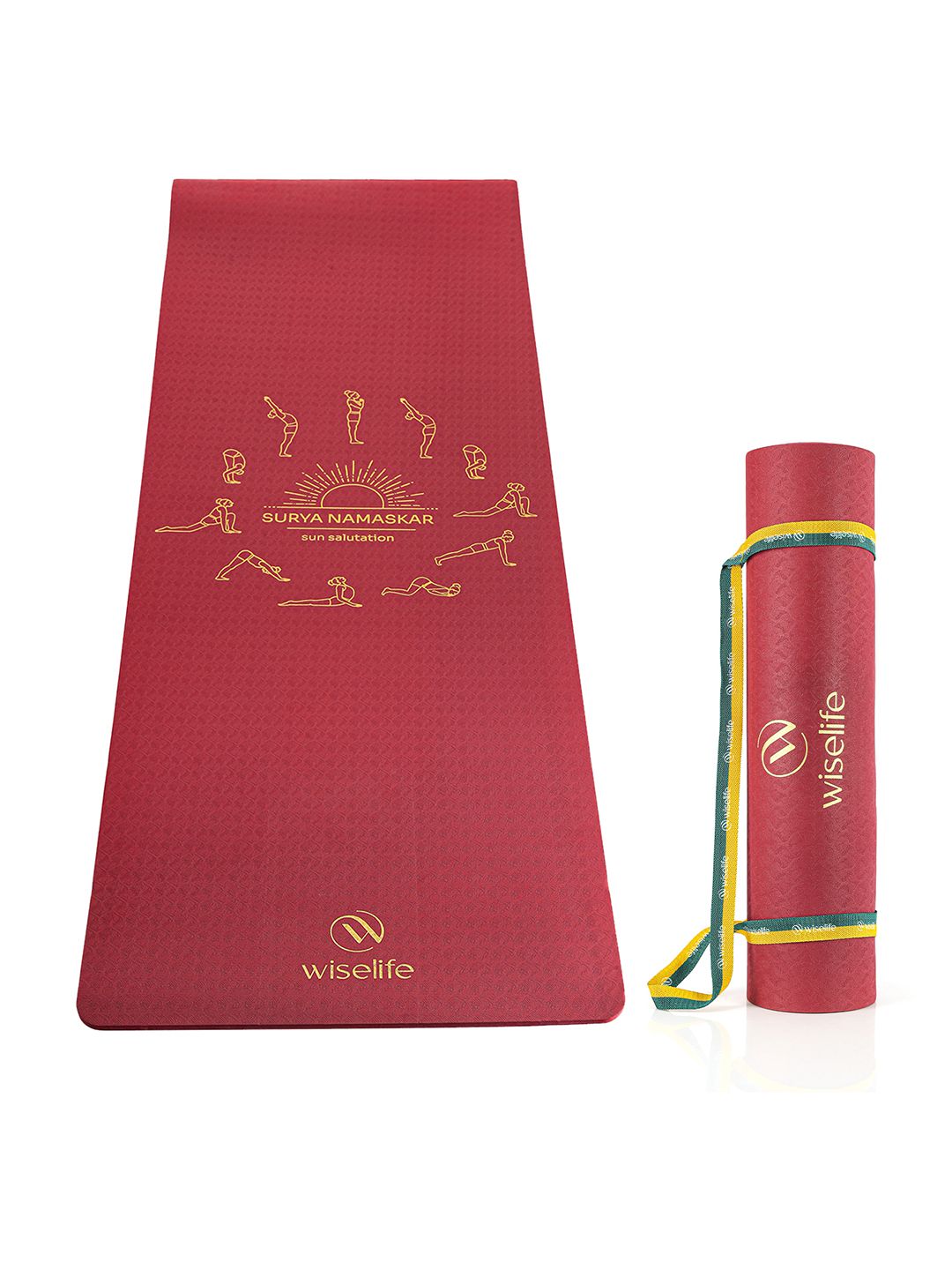 WiseLife WiseLife Maroon & Gold Toned Printed Rectangular Anti-Skid Yoga Mat With Sleek Strap