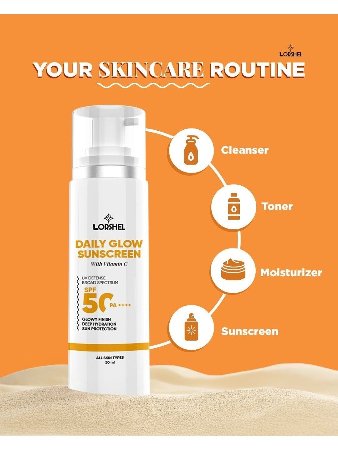 lorshel Sunscreen - SPF 50 PA++++ SPF50 Lotion Suitable For Sensitive Skin - 50 ml