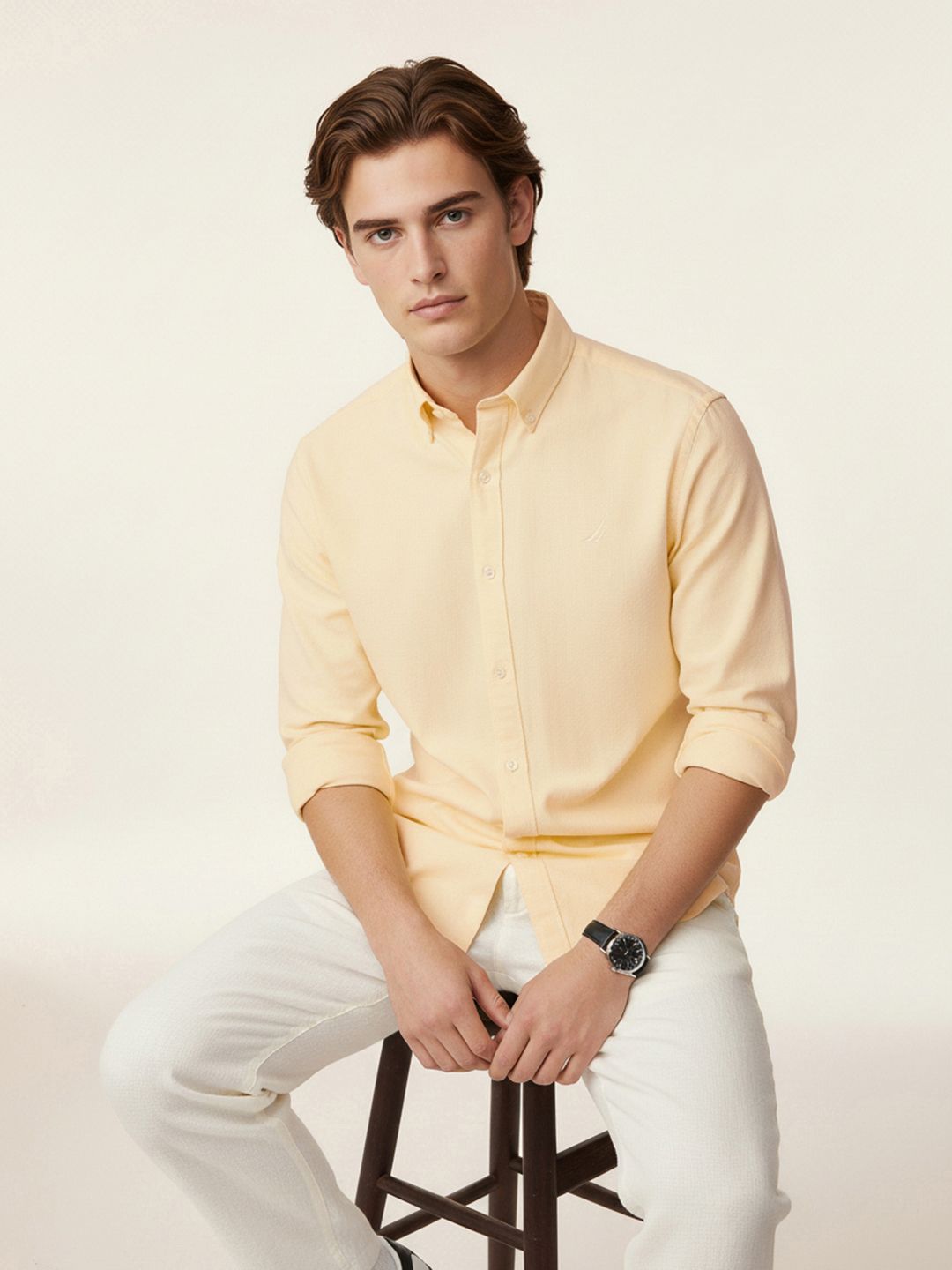 Nautica Pure Cotton Self-Design Slim Fit Casual Shirt