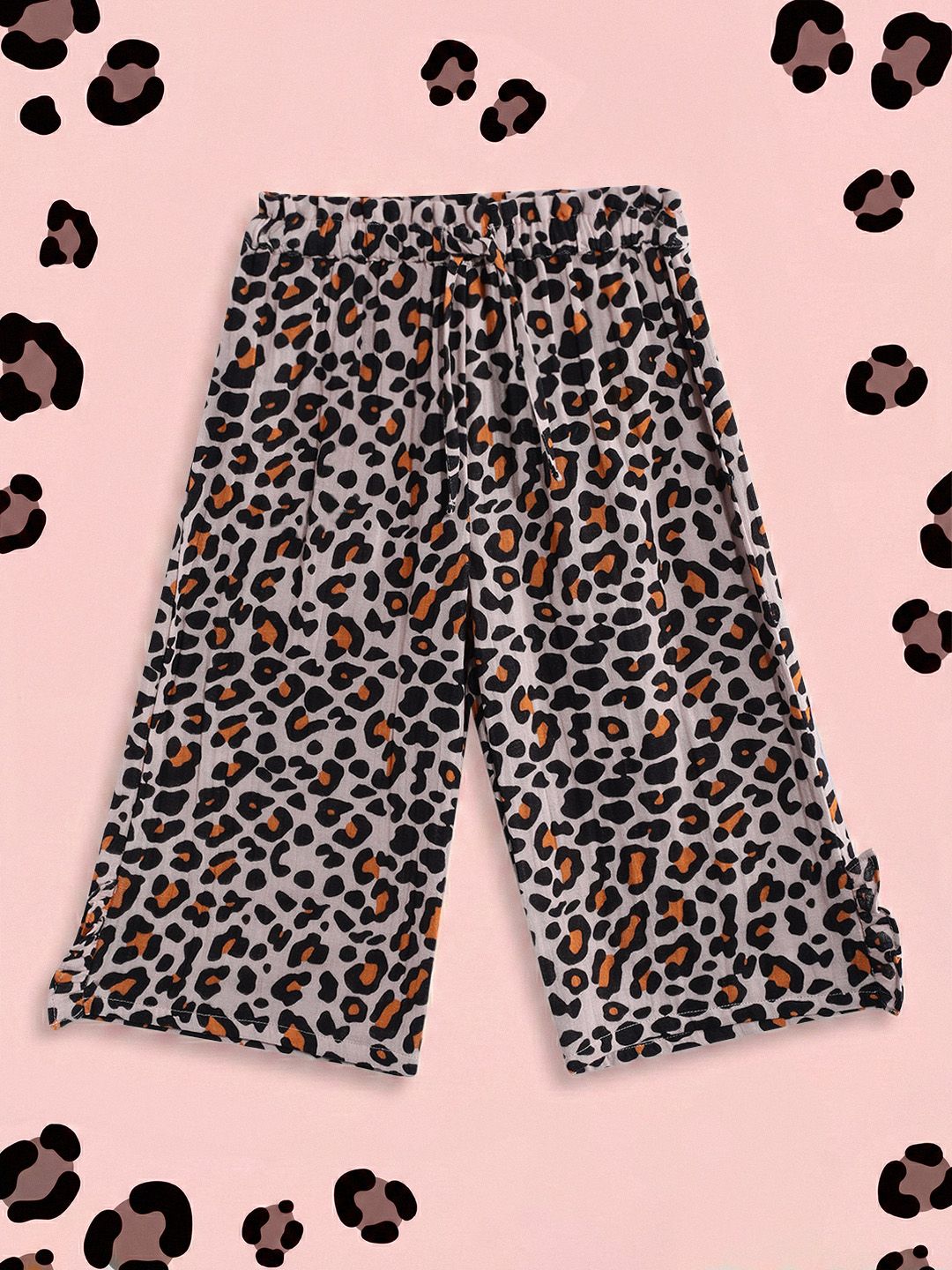 mothercare Girls Animal Skin Printed Pure Cotton Wide Leg Trousers