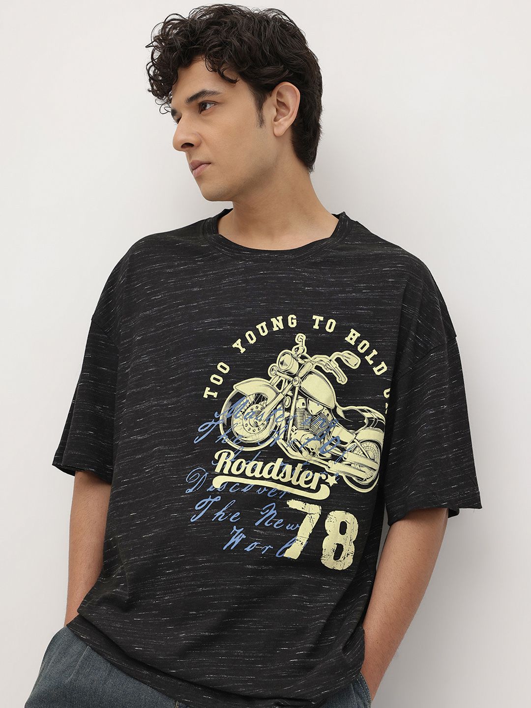 The Roadster Life Co. Graphic Printed Drop-Shoulder Sleeves T-shirt