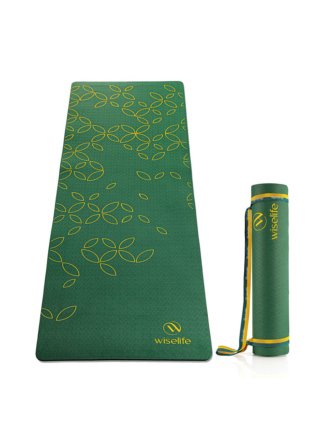 WiseLife WiseLife Green & Gold Toned Printed Rectangular Anti-Skid Yoga Mat With Sleek Strap