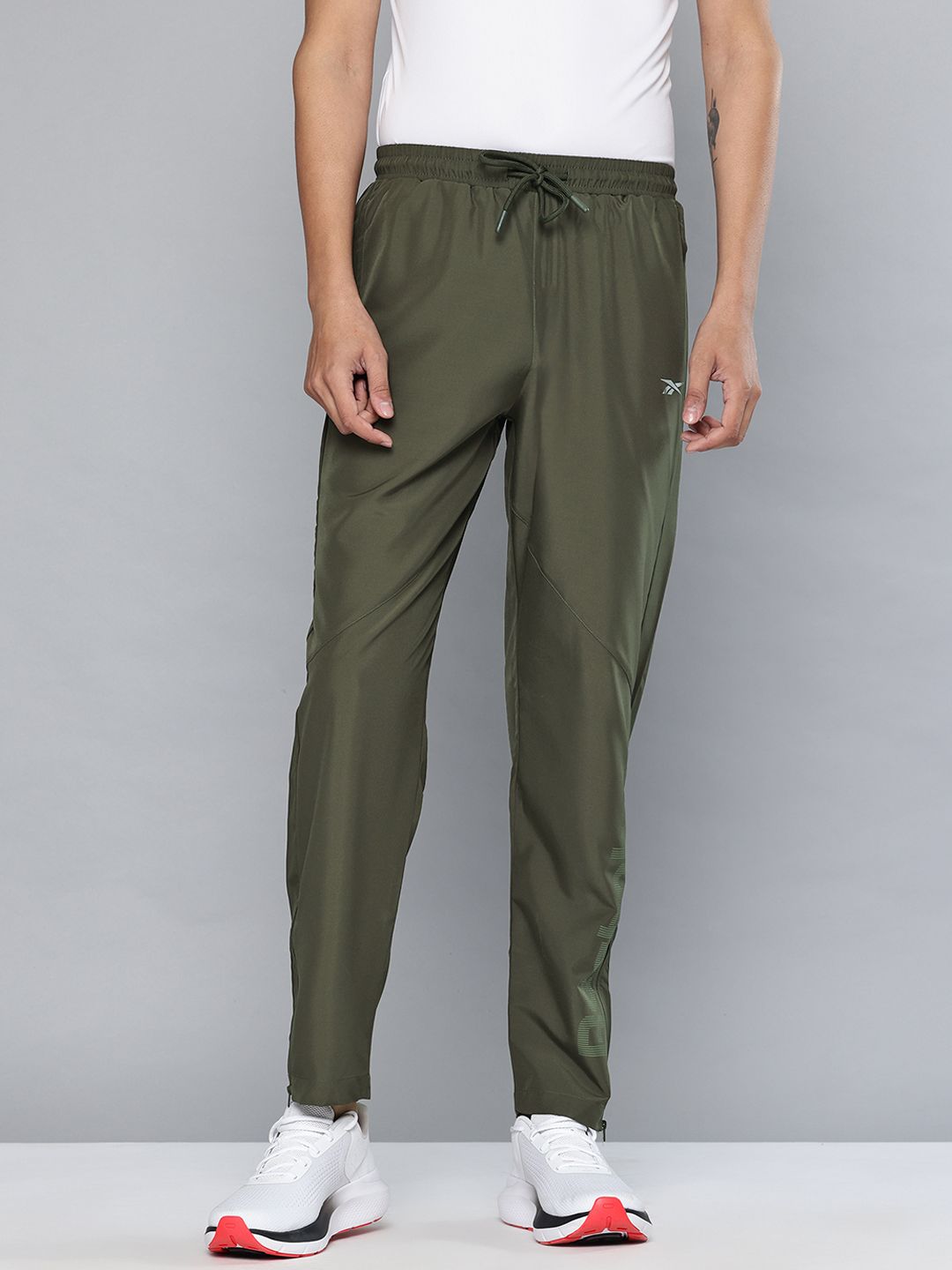 Reebok Men Brand Logo Print Regular Fit Training Track Pants with Zip Detail at Hem