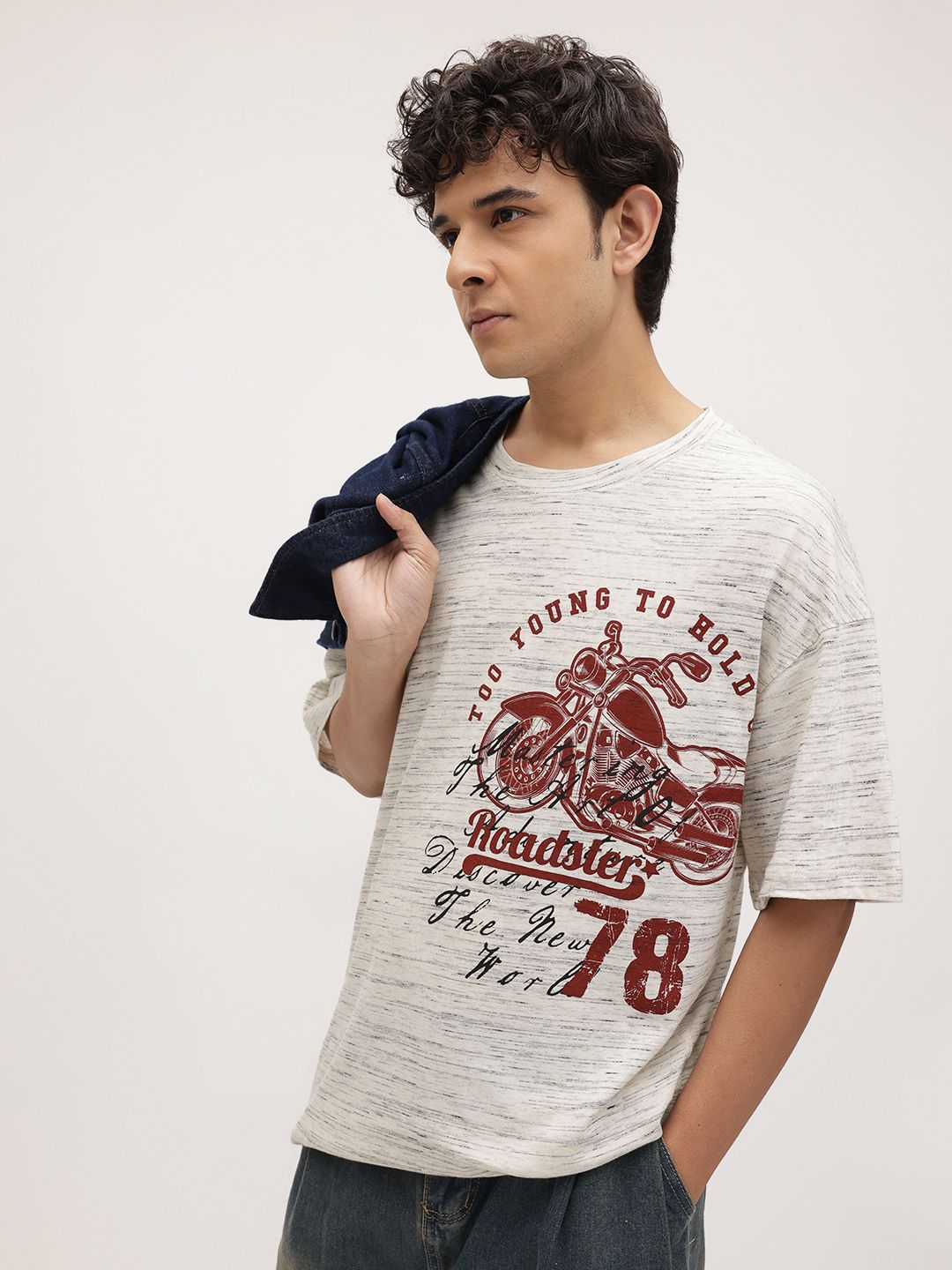 The Roadster Life Co. Graphic Printed Drop-Shoulder Sleeves T-shirt