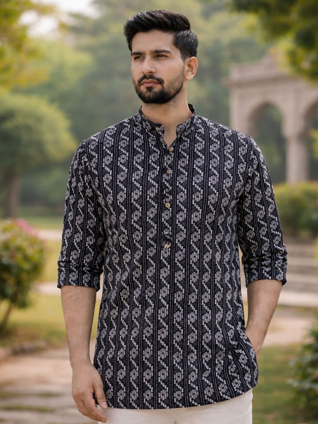 LADSLOOM Men Ethnic Motifs Printed Thread Work Kurta