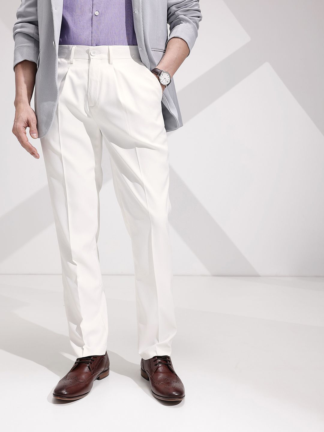 encore by INVICTUS Men Slim Fit Pleated Formal Trousers