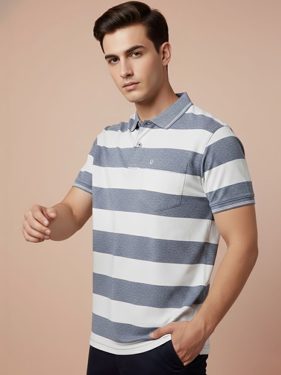 UNIBERRY JEANS Men Striped Polo Collar Pockets T-shirt