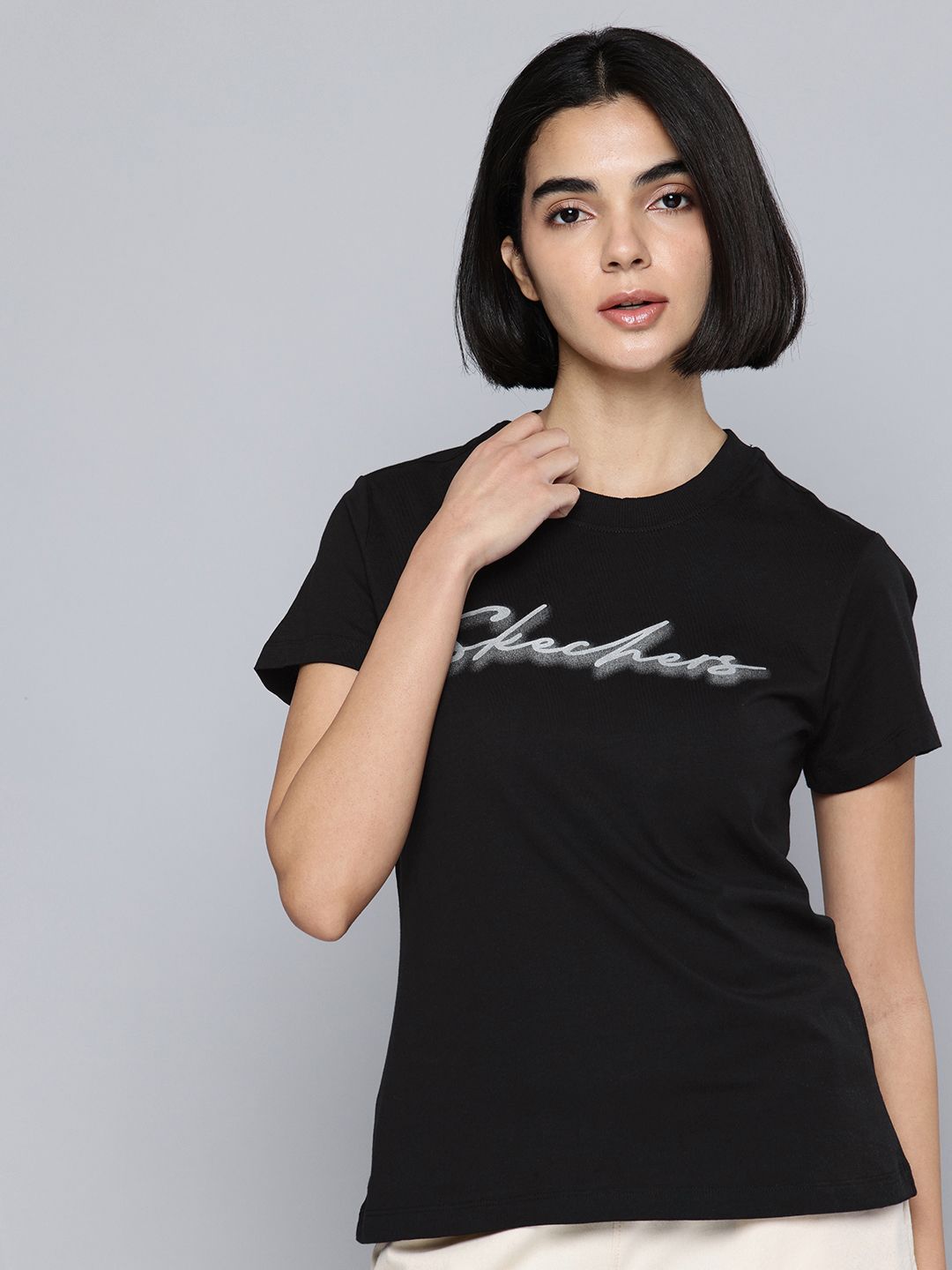 Skechers Shimmer Brand Logo Printed Pure Cotton T-shirt