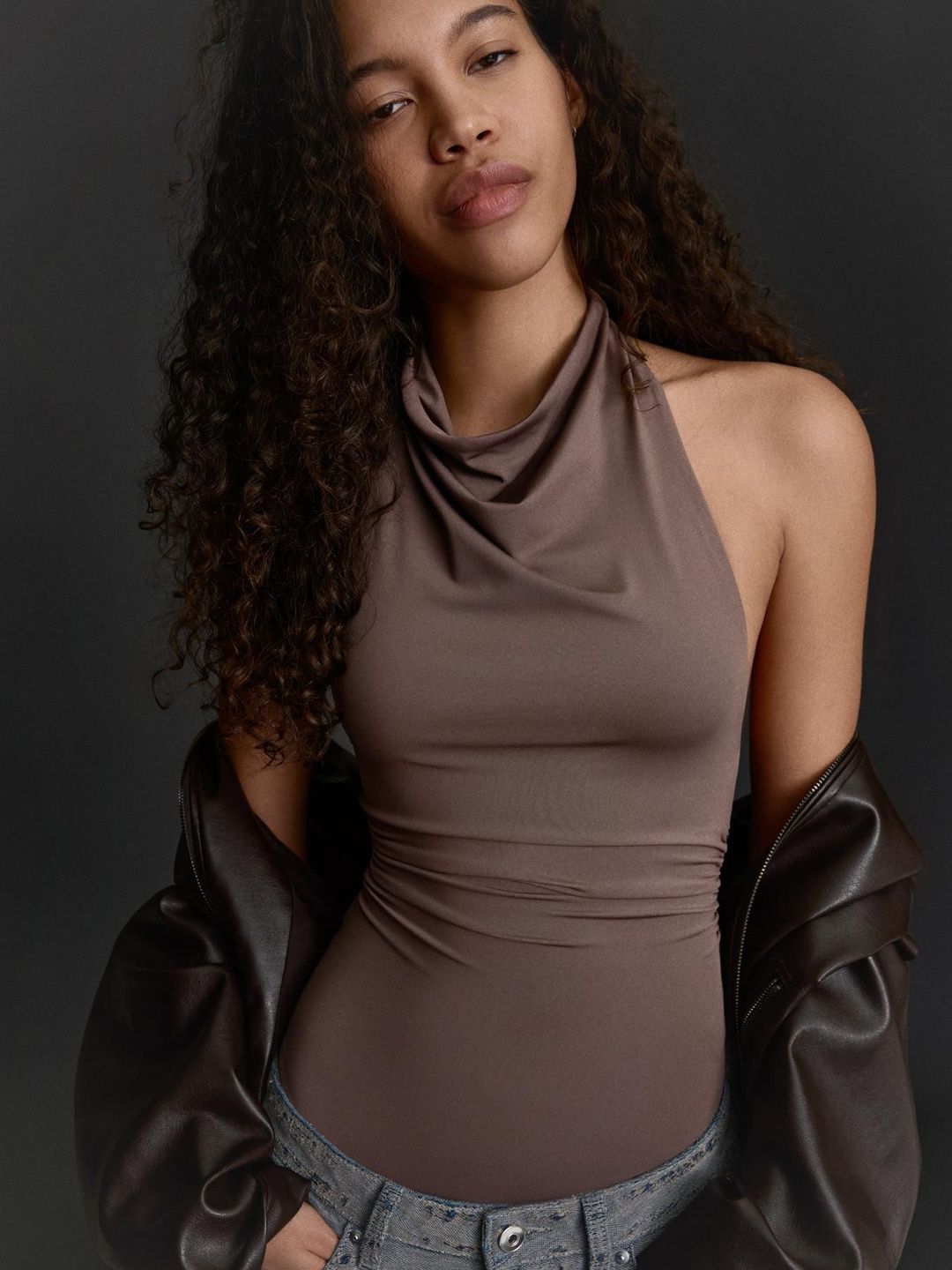 Ruched halter bodysuit