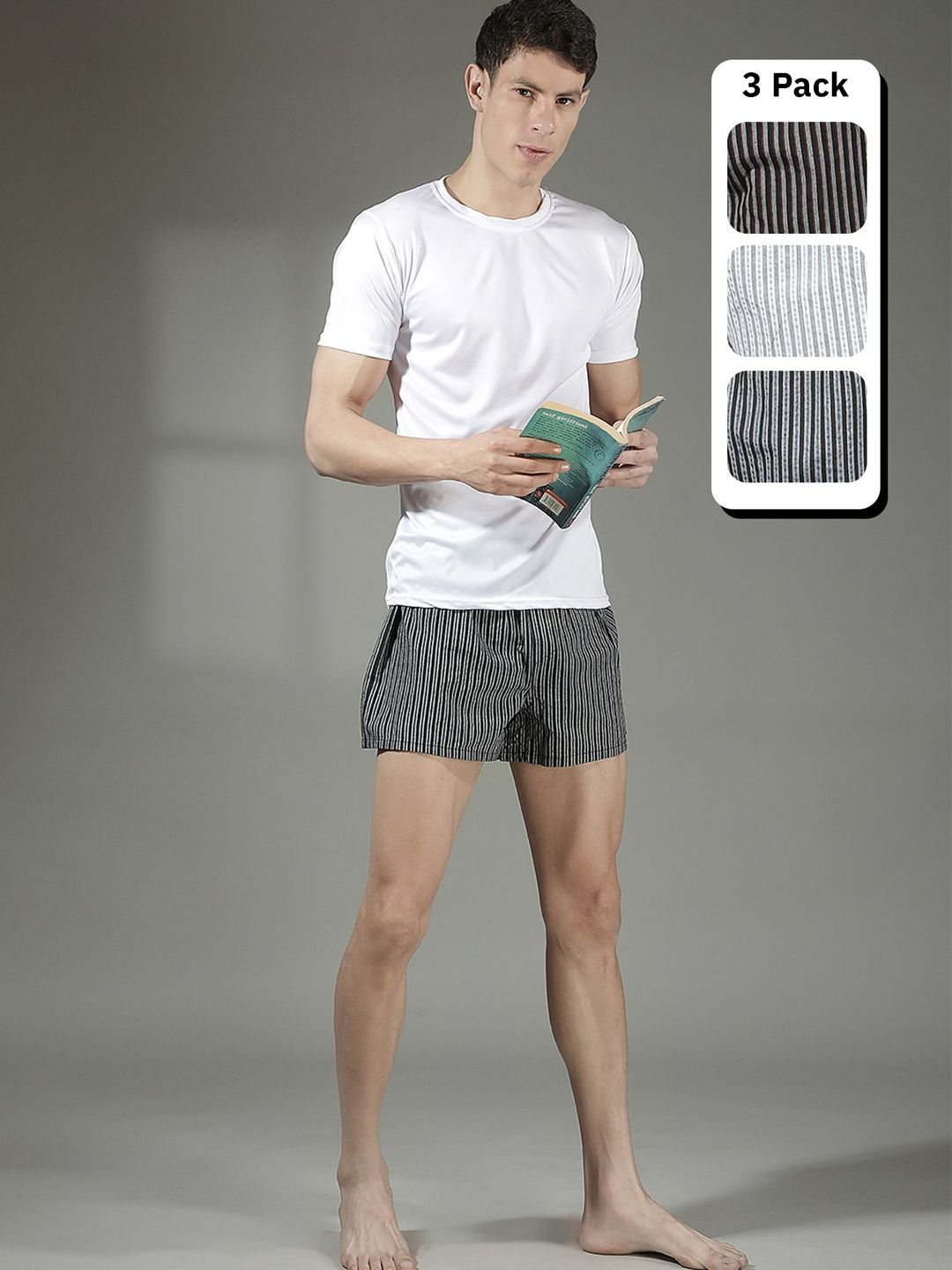 Dollar Pack of 3 Striped Mid-Rise Boxers