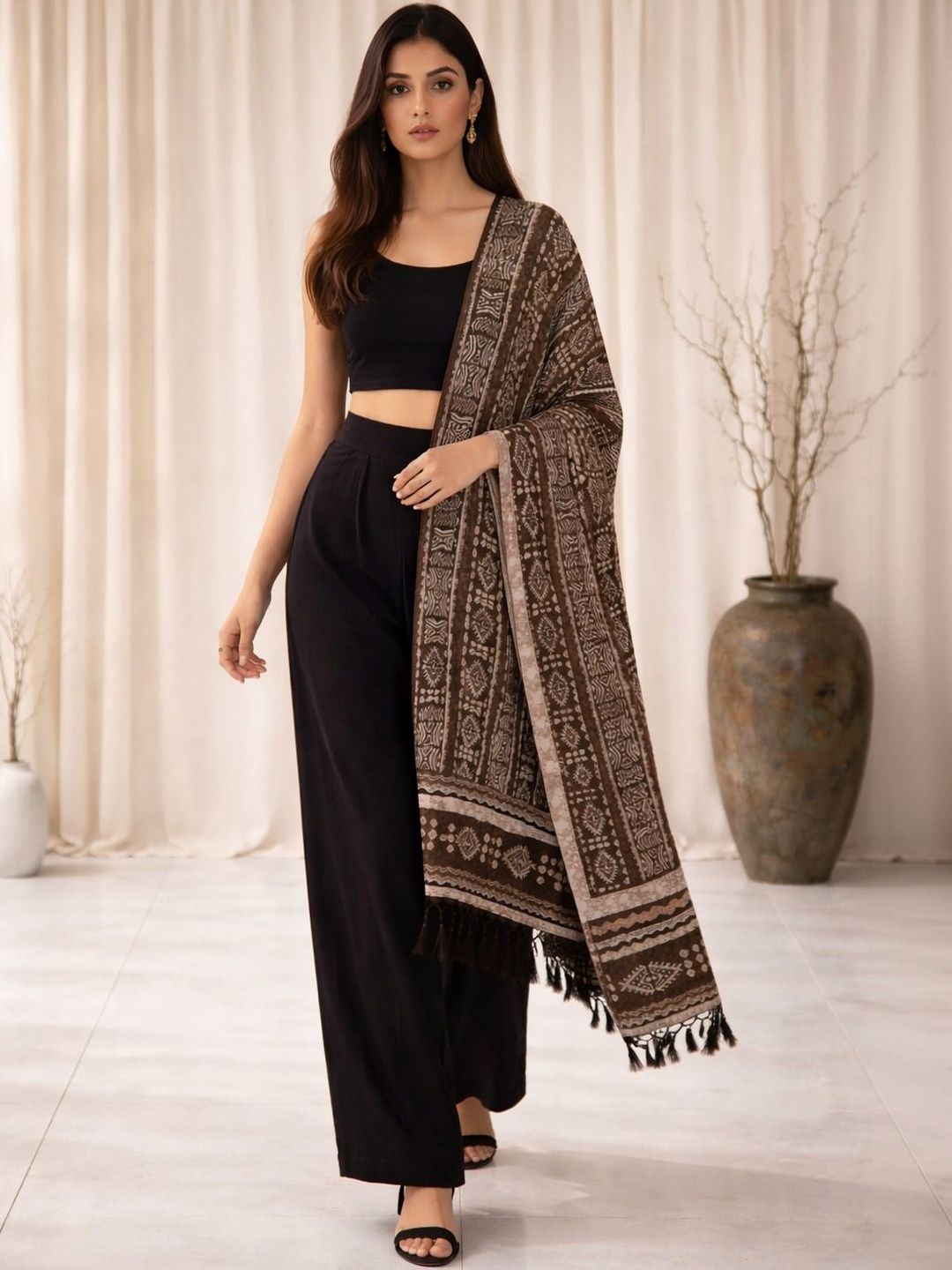 YUGAVEERAA Ethnic Motifs Printed Block Print Dupatta
