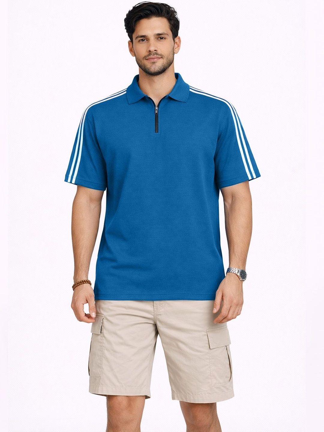 Organic Chics Men's Blue Polo Collar Regular Fit T-shirt