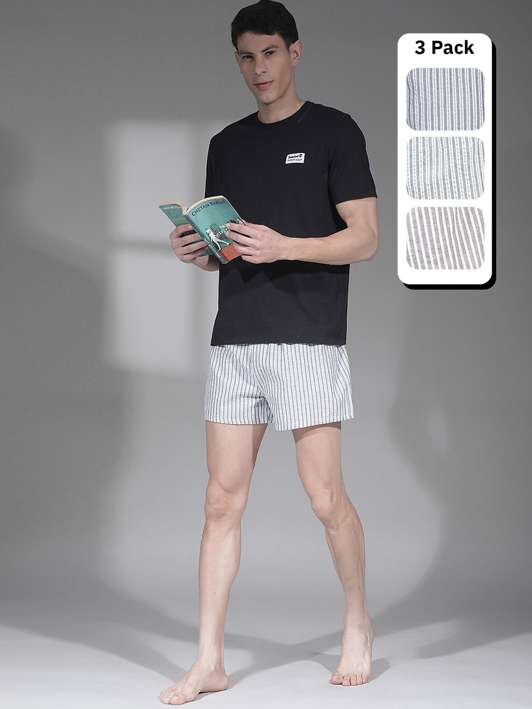 Dollar Pack of 3 Striped Mid-Rise Boxers