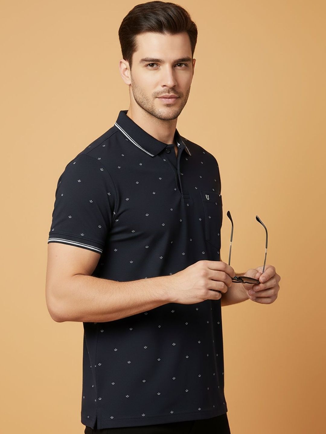 UNIBERRY JEANS Men Printed Polo Collar Pockets T-shirt