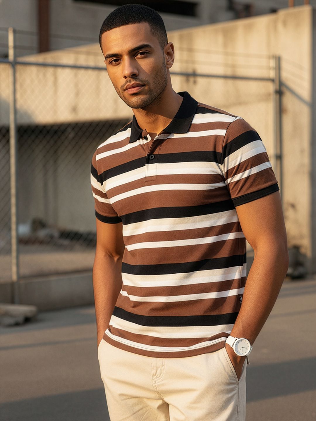The Roadster Life Co. Striped Polo Collar Regular Fit T-shirt