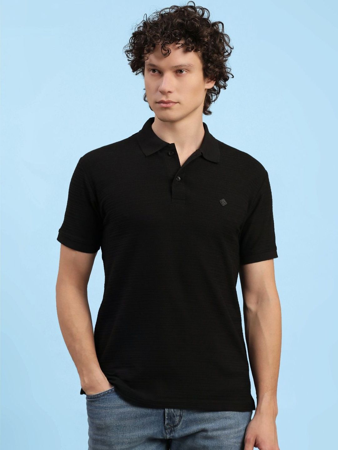 LUX NITRO Men Self Knitted Cotton Blend Soft Texture Classic Collar Polo T Shirt