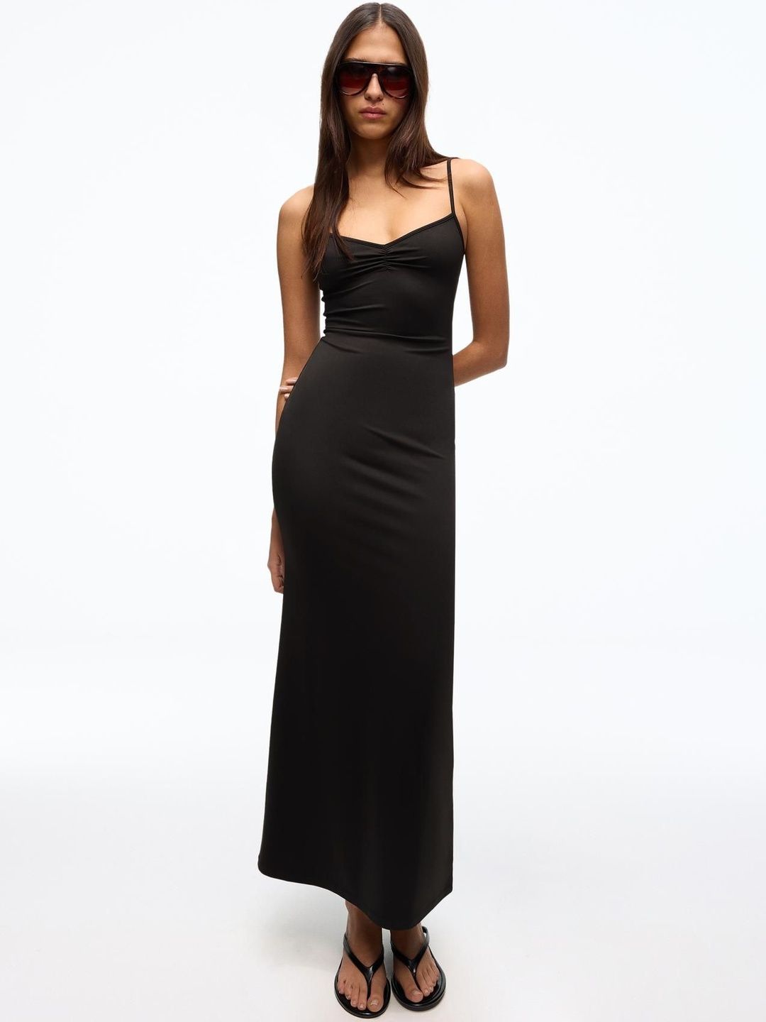 Ruched strap midi dress