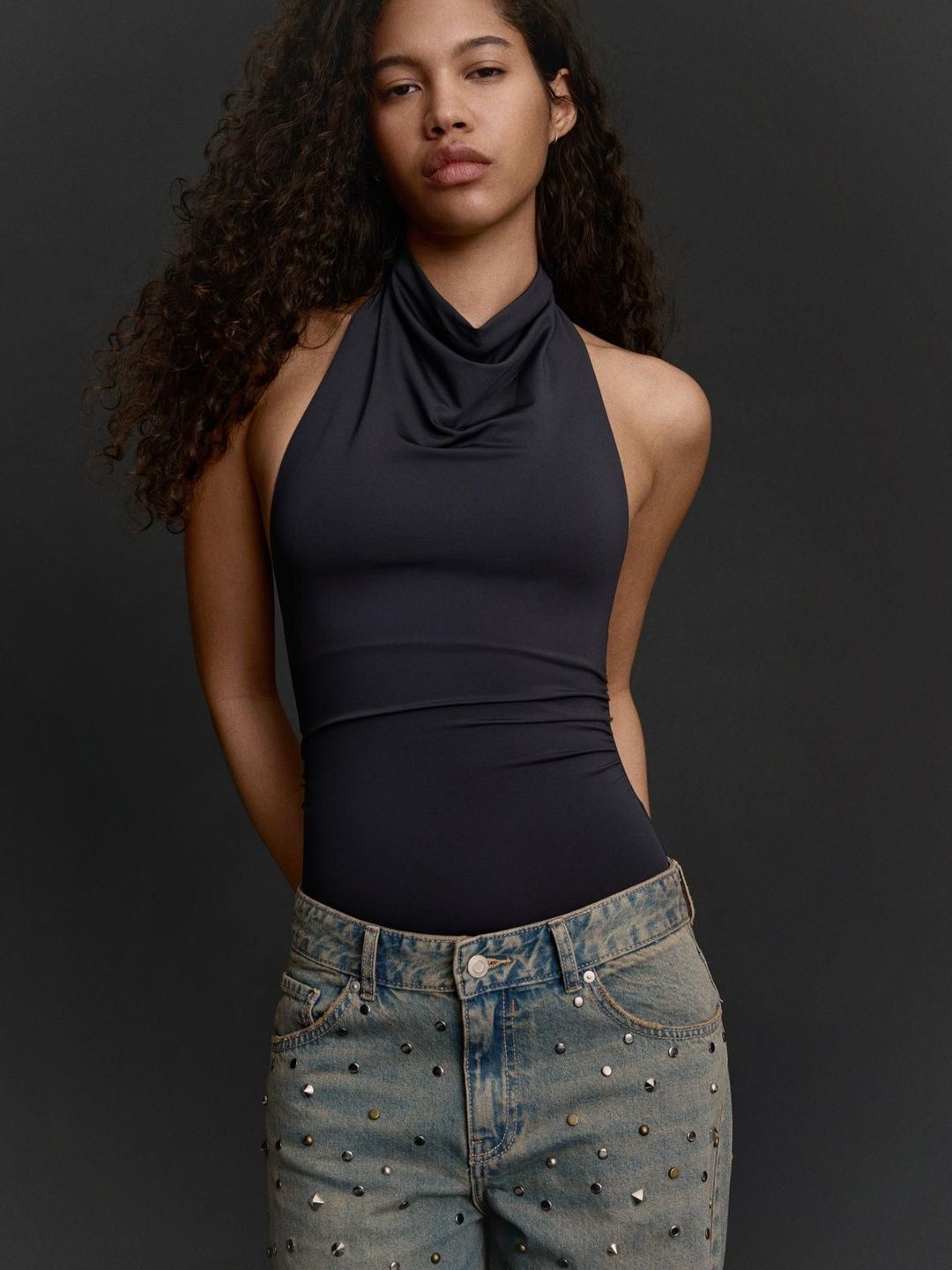 Ruched halter bodysuit