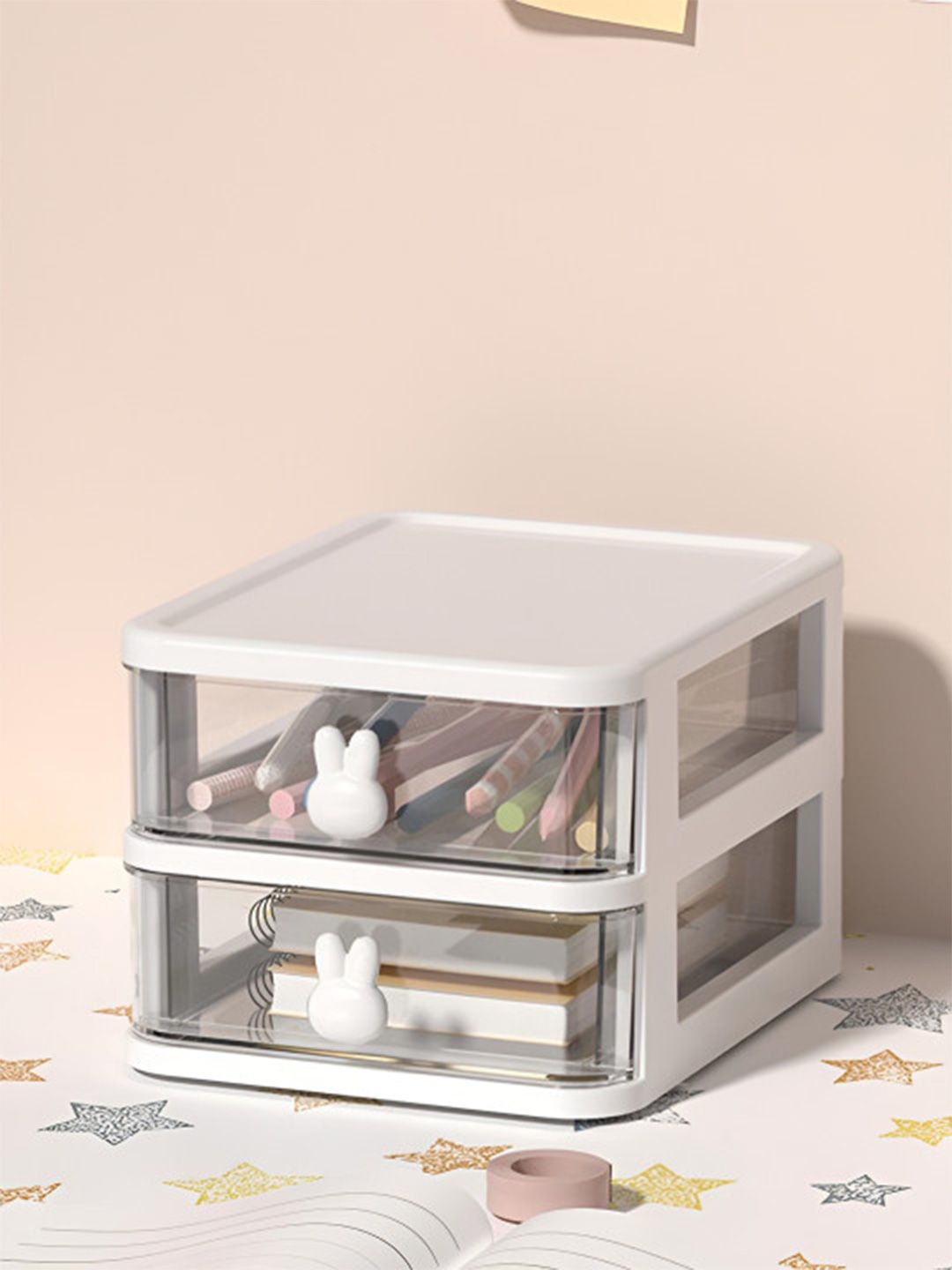 HOUSE OF QUIRK White & Transparent 2 Tier Rectangular Jewellery Organiser