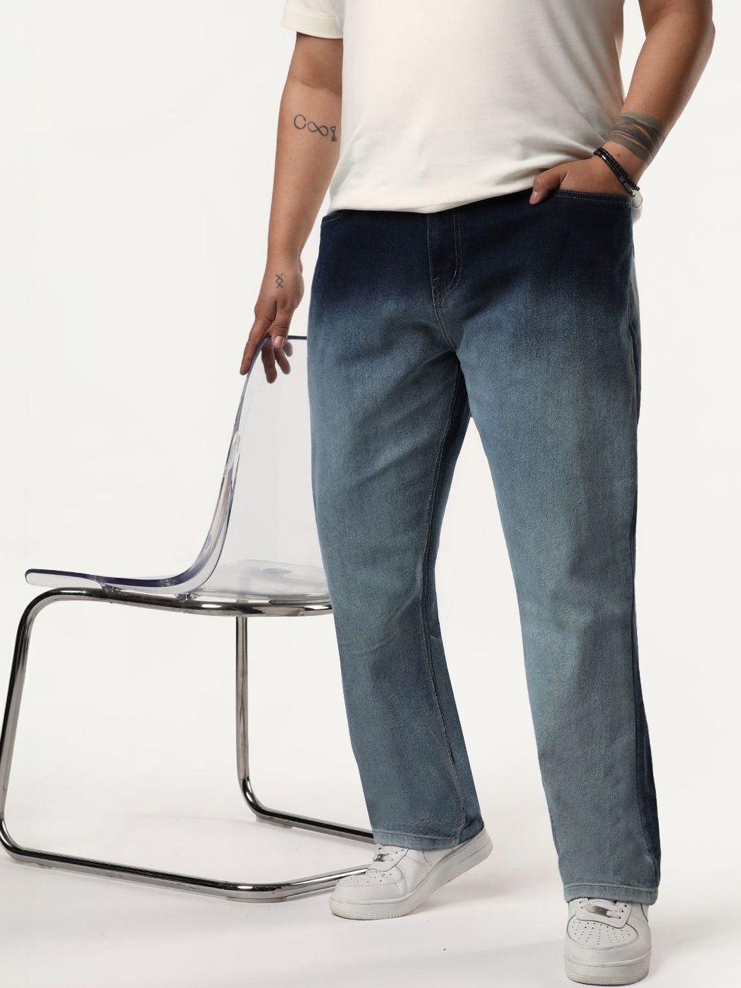 Urbano Plus Men Dark Blue Straight Fit Heavy Washed Faded Denim Stretchable Jeans