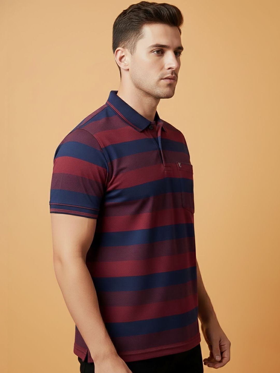 UNIBERRY JEANS Men Striped Polo Collar Pockets T-shirt